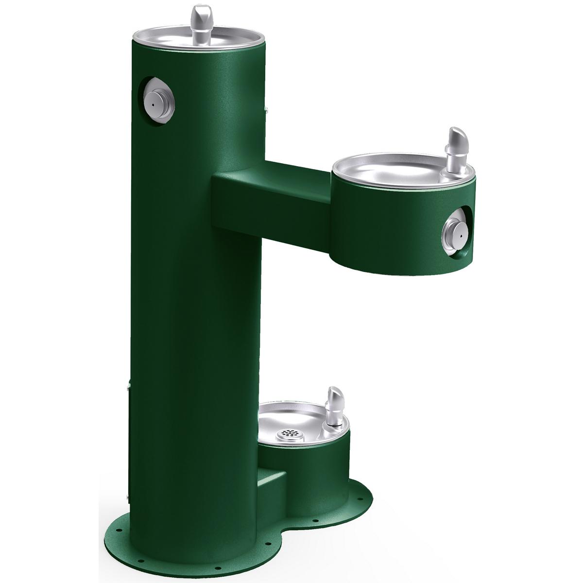 Elkay Outdoor Fountain Bi-Level Pedestal with Pet Station, Non-Filtered, Non-Refrigerated, Freeze Resistant, Evergreen