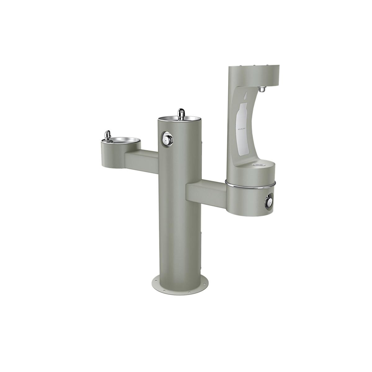 Elkay Outdoor ezH2O Lower Bottle Filling Station, Tri-Level Pedestal, Non-Filtered, Non-Refrigerated, Gray