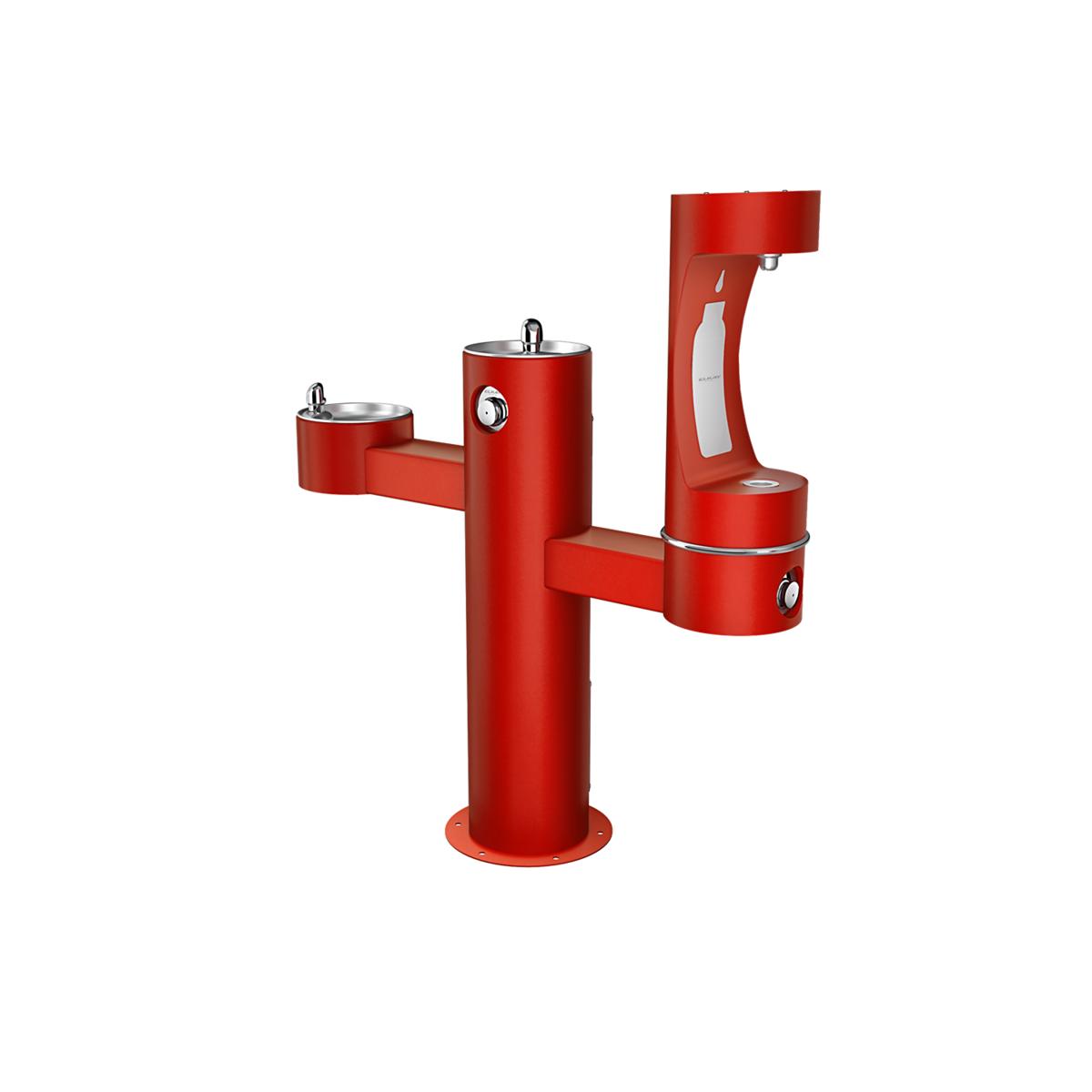 Elkay Outdoor ezH2O Tri-Level Pedestal Bottle Filling Station, Red, Non-Filtered, Non-Refrigerated