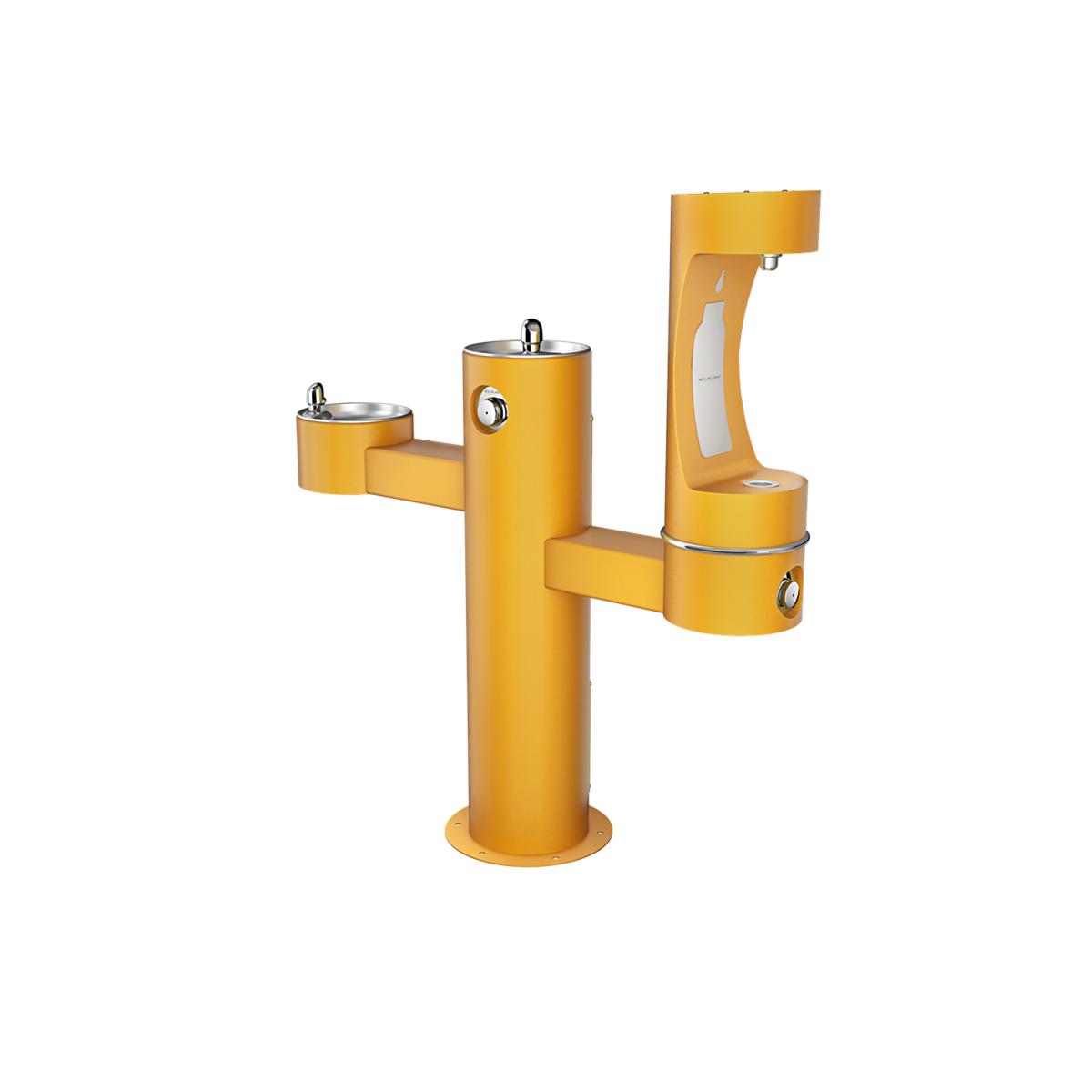 Elkay Outdoor ezH2O Lower Bottle Filling Station - Tri-Level Pedestal, Non-Filtered, Non-Refrigerated, Yellow