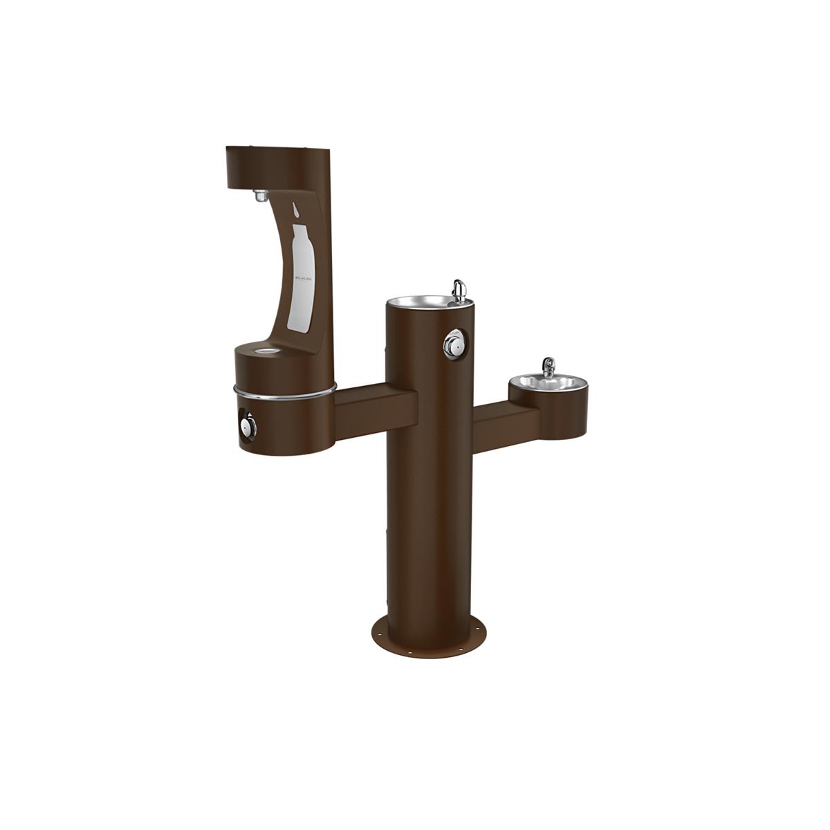 Elkay Outdoor ezH2O Middle Bottle Filling Station, Tri-Level Pedestal, Non-Filtered, Non-Refrigerated, Brown