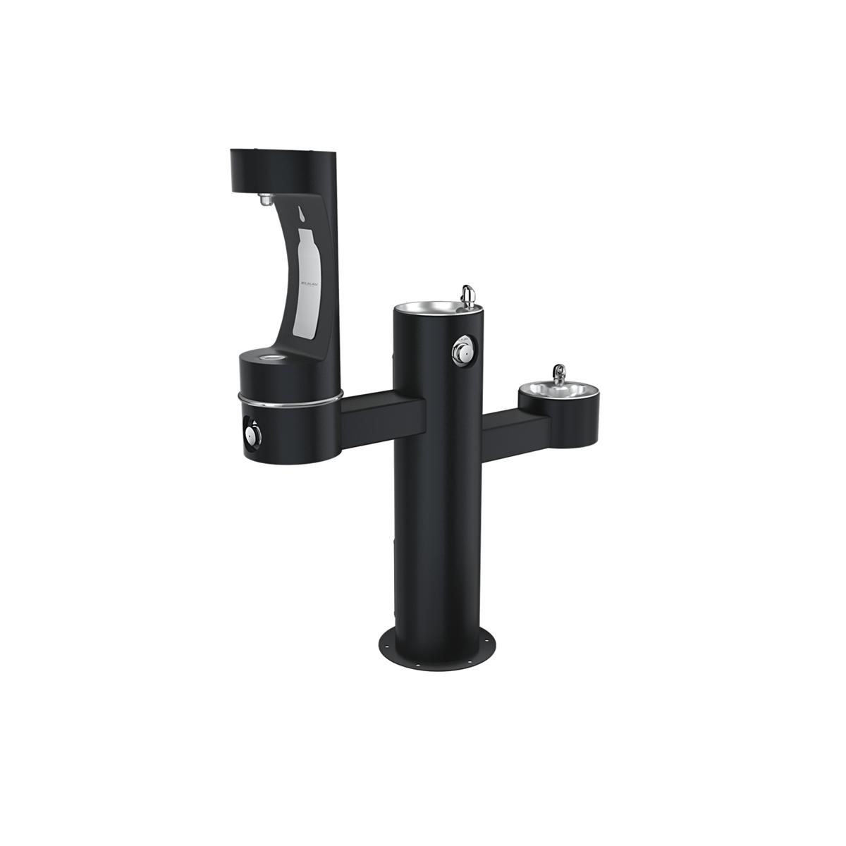 Elkay Outdoor ezH2O Middle Bottle Filling Station - Tri-Level Pedestal, Non-Filtered, Non-Refrigerated, Black