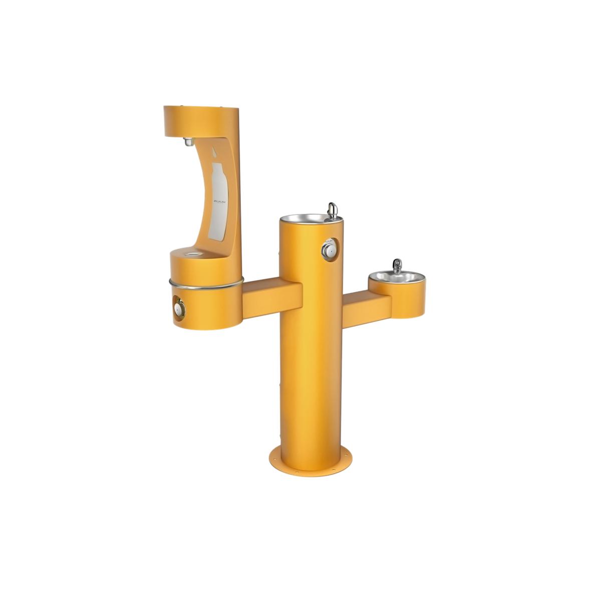 Elkay Outdoor ezH2O Middle Bottle Filling Station, Tri-Level Pedestal, Non-Filtered, Non-Refrigerated, FR Yellow