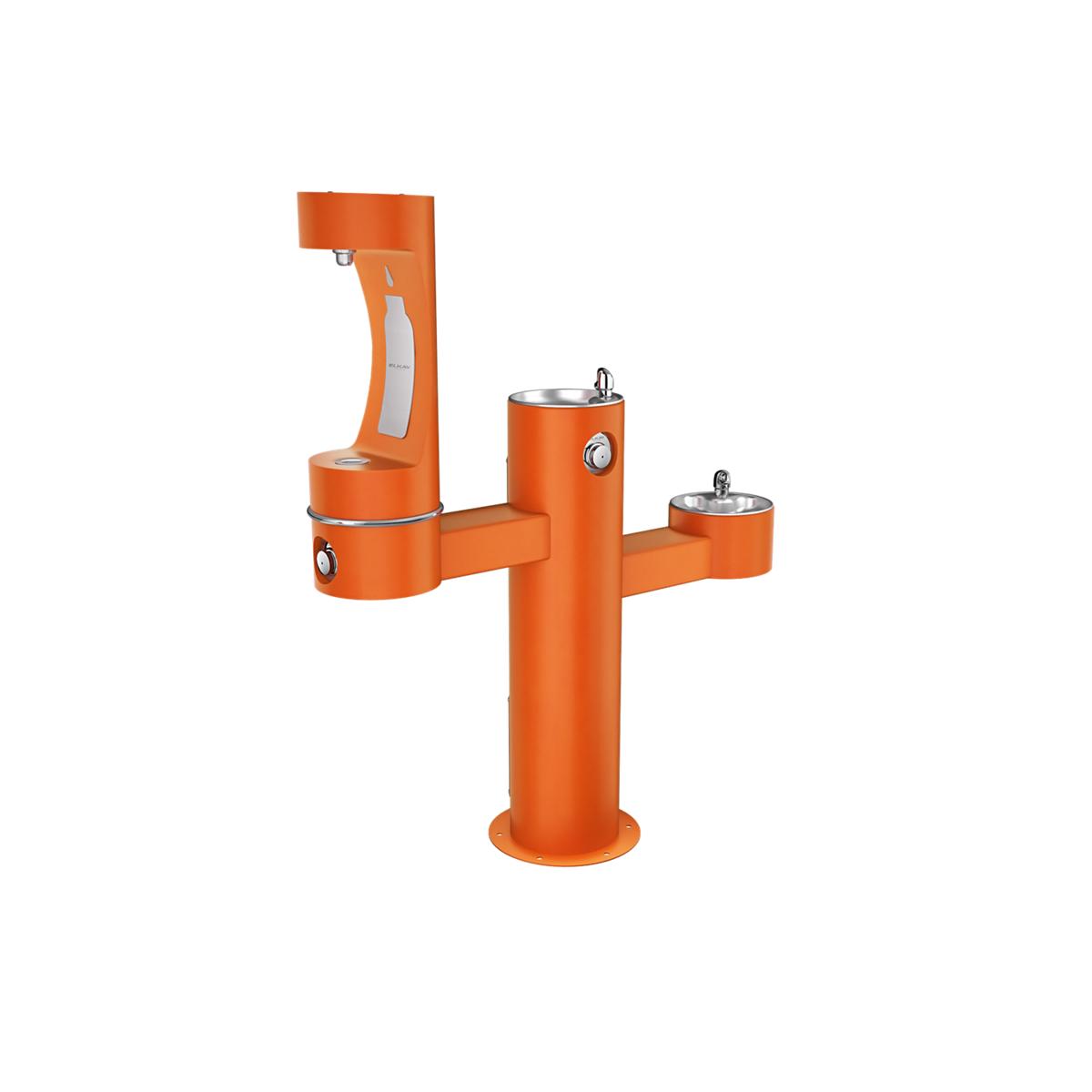 Elkay Outdoor ezH2O Middle Bottle Filling Station, Tri-Level Pedestal, Non-Filtered, Non-Refrigerated, Orange