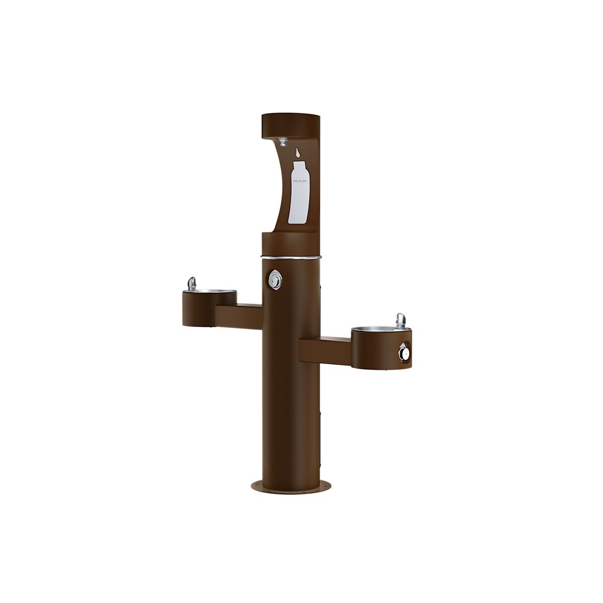 Elkay Outdoor ezH2O Tri-Level Pedestal Bottle Filling Station, Non-Filtered, Non-Refrigerated, FR Brown