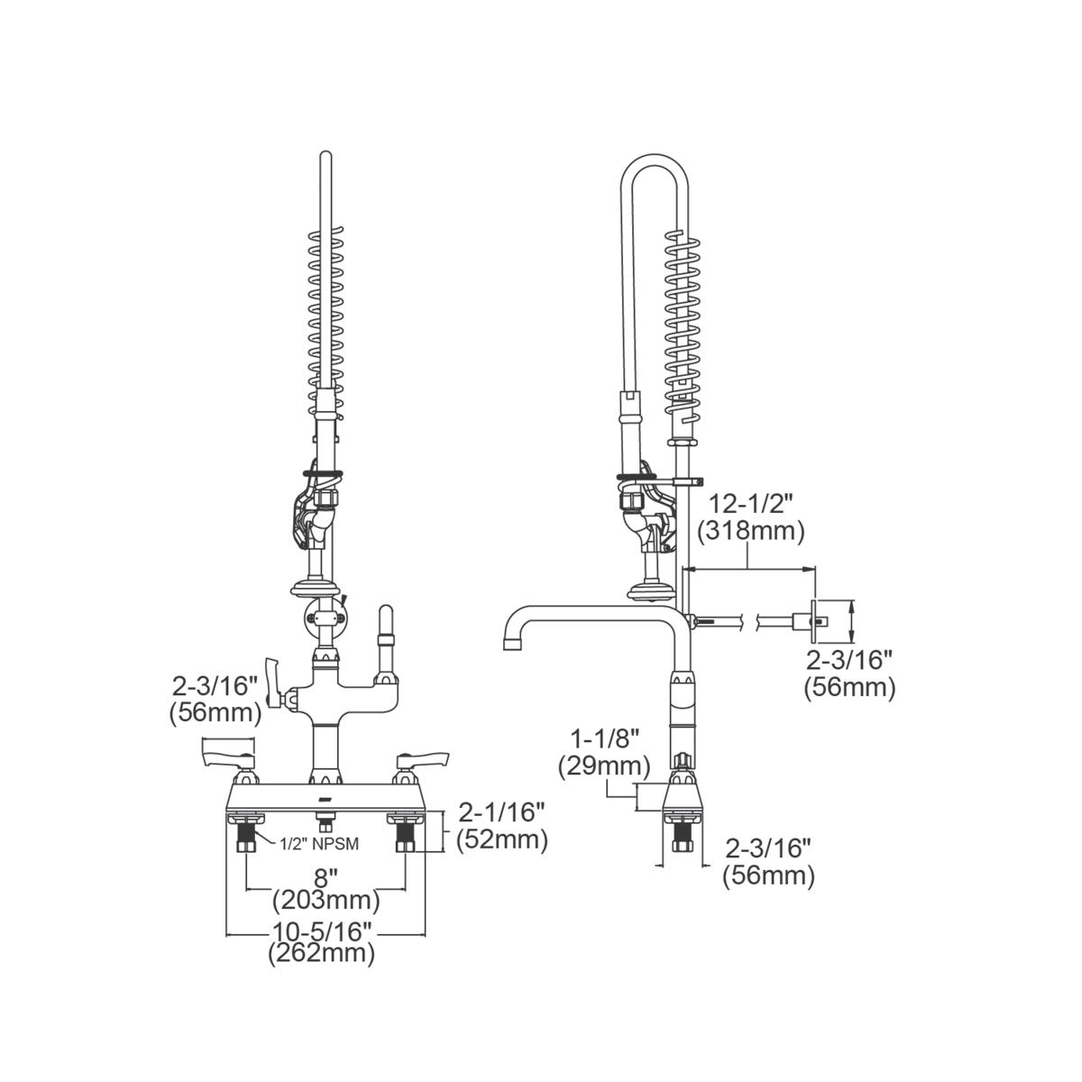Elkay 8in Centerset Exposed Deck Mount Faucet with 44in Flexible Hose and 1.6 GPM Spray Head