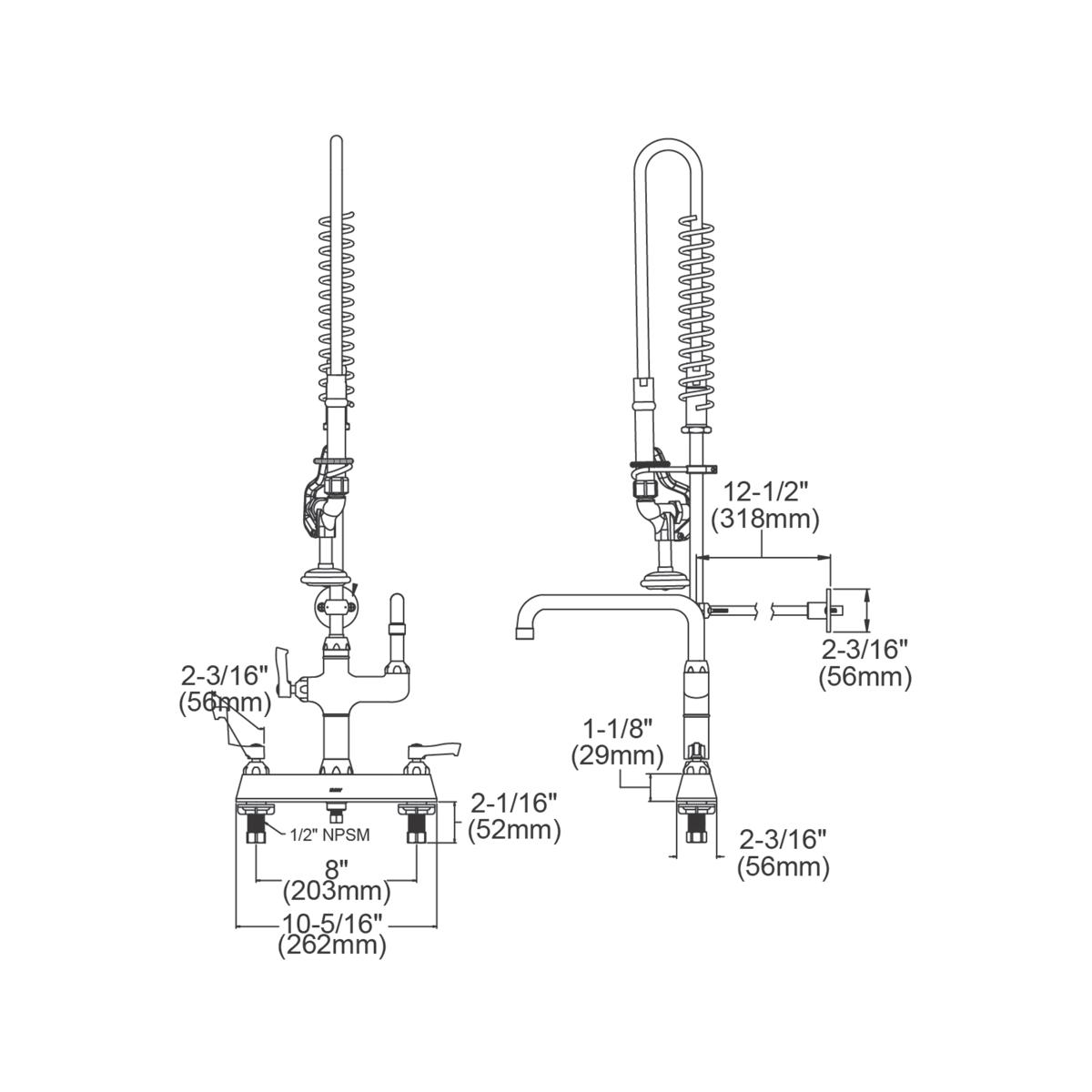 Elkay 8in Centerset Exposed Deck Mount Faucet with 44in Flexible Hose and 1.2 GPM Spray Head