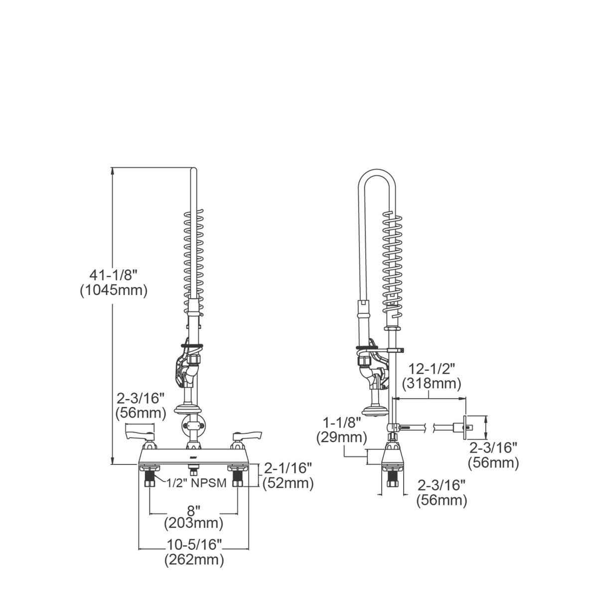 Elkay 8in Centerset Exposed Deck Mount Faucet with 44in Hose and 1.6 GPM Spray Head