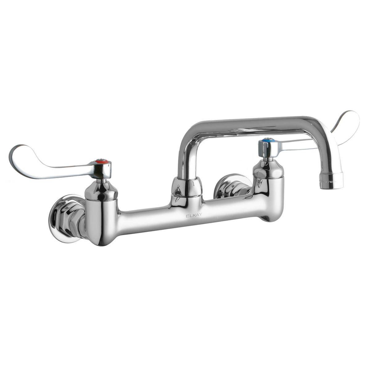 Elkay Foodservice 8" Centerset Wall Mount Faucet with 8" Tube Spout, 4" Wristblade Handles, 1/2" Offset Inlet, Chrome