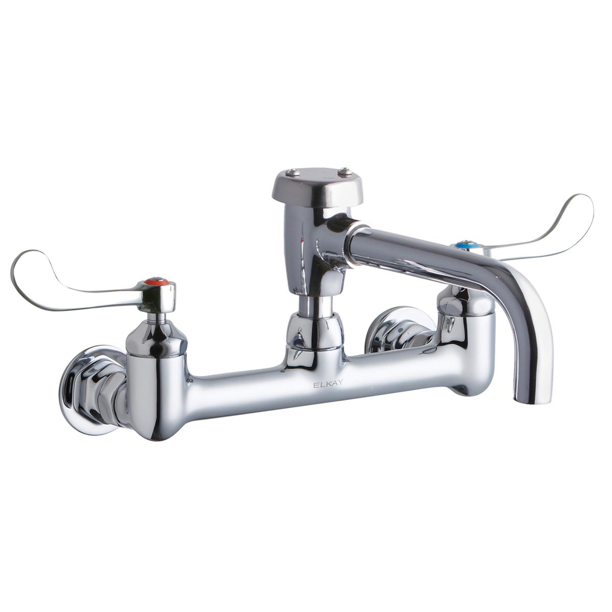 Elkay 8" Centerset Wall Mount Faucet - 7" Vented Spout, 4" Wristblade Handles, 1/2in Offset Inlets