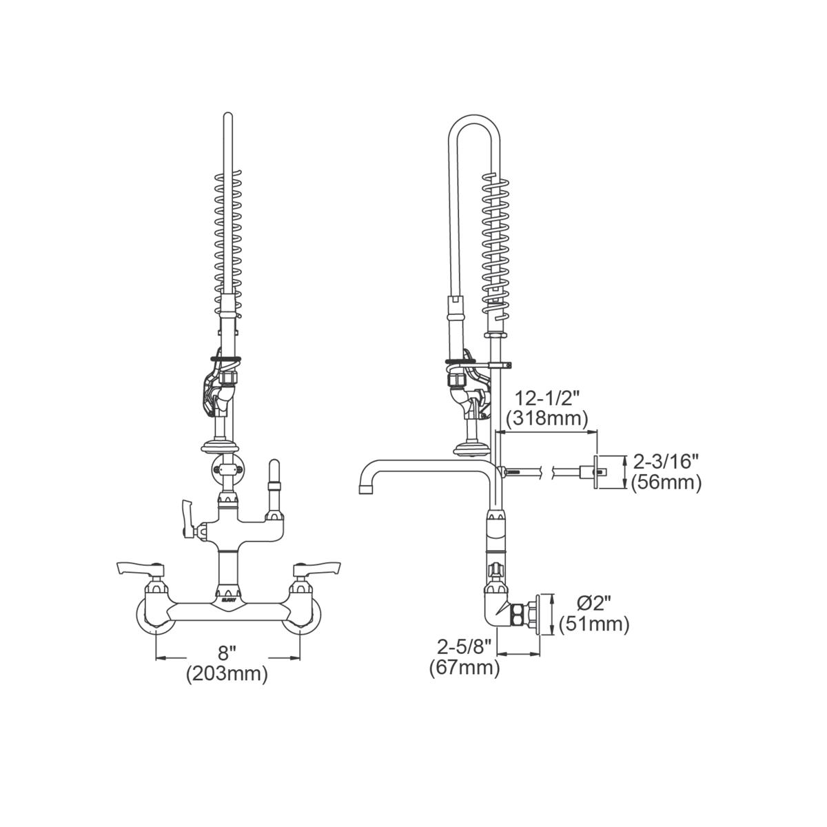 Elkay 8" Centerset Wall Mount Faucet with 44in Flexible Hose, 1.6 GPM Spray Head, 10in Arc Tube Spout, and 2in Lever Handles - Chrome