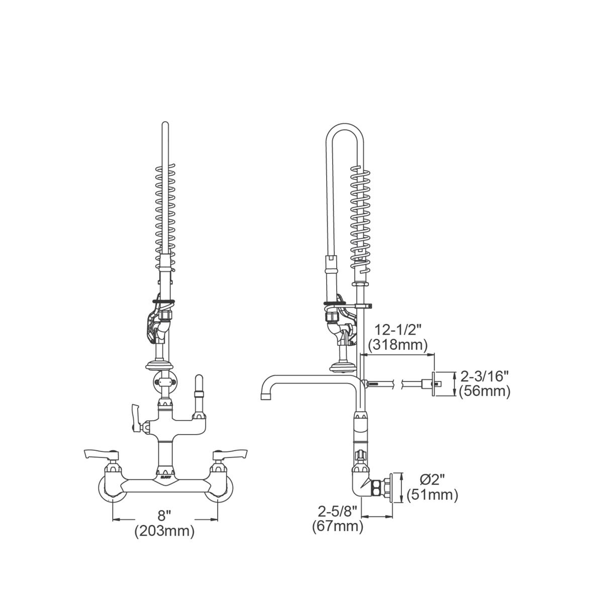Elkay 8" Centerset Wall Mount Faucet with 44in Flexible Hose and 1.2 GPM Spray Head