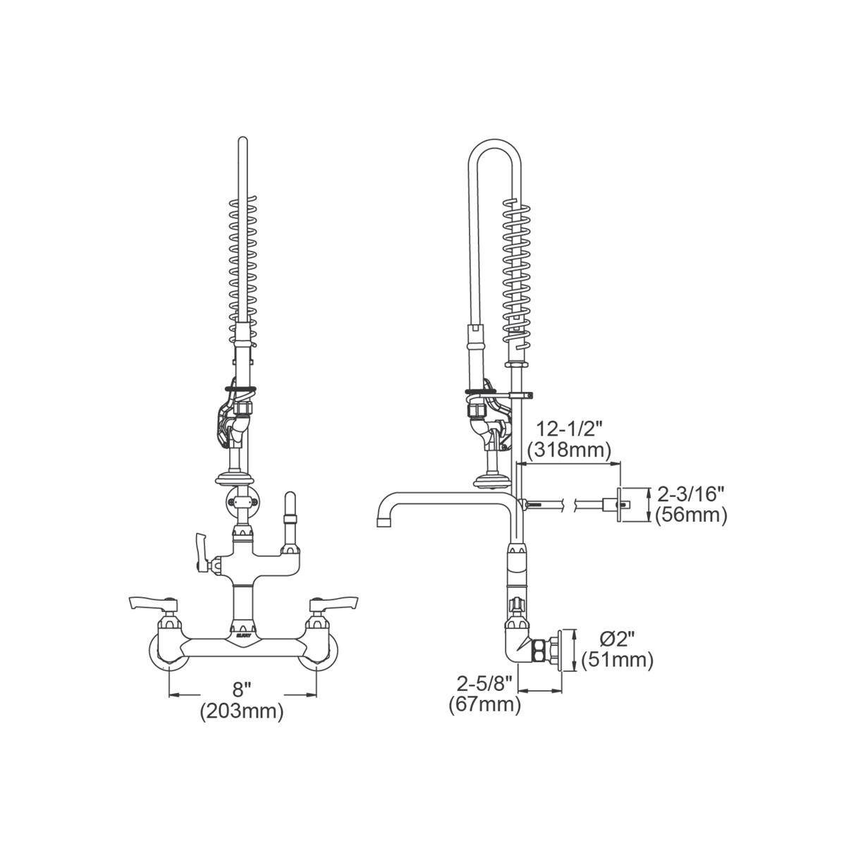 Elkay 8" Centerset Wall Mount Faucet with 44in Flexible Hose, 1.2 GPM Spray Head, and 14in Arc Tube Spout