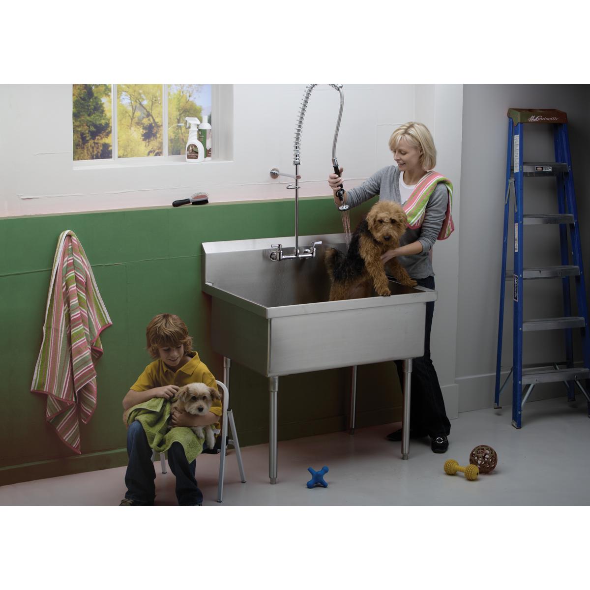 Elkay 8" Centerset Wall Mount Faucet with 44in Flexible Hose and 1.6 GPM Spray Head, Chrome