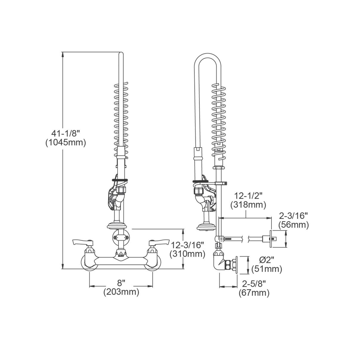 Elkay 8" Centerset Wall Mount Faucet with 44in Flexible Hose and 1.2 GPM Spray Head