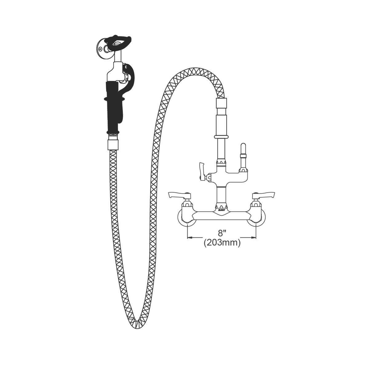 Elkay 8" Centerset Wall Mount Faucet with 60in Flexible Hose, 1.6 GPM Spray Head, 10in Arc Tube Spout, and 2in Lever Handles