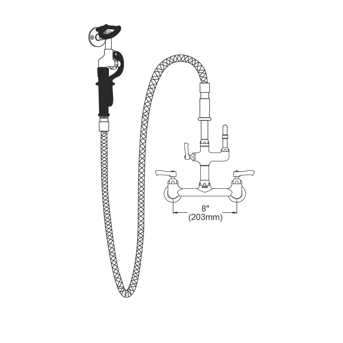Elkay 8" Centerset Wall Mount Faucet with 60in Flexible Hose and 1.6 GPM Spray Head - 14in Arc Tube Spout, 2in Lever Handles
