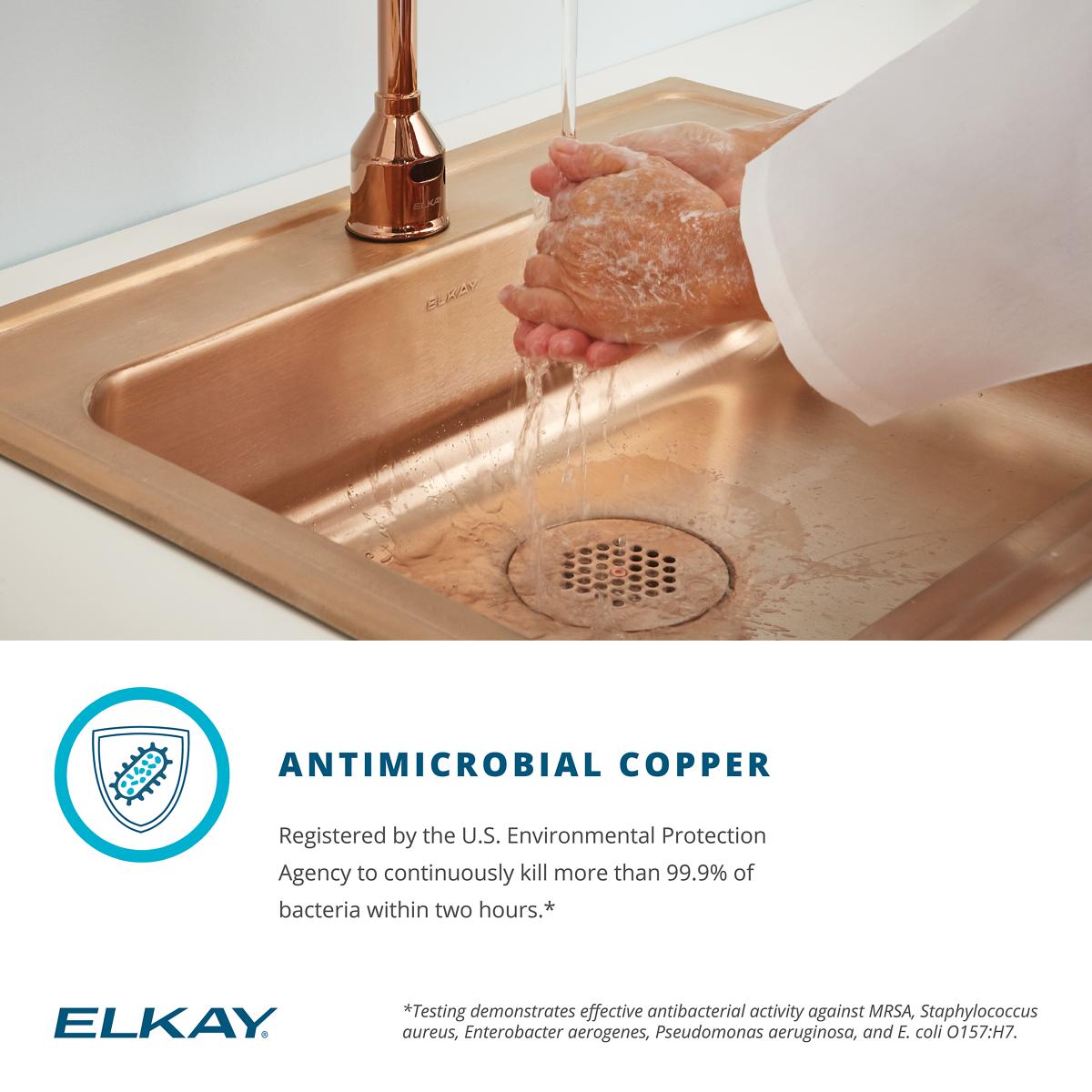 Elkay CuVerro Antimicrobial Copper 19-5/8" x 16-11/16" x 6", CS3-Hole Single Bowl Drop-in Bathroom Sink