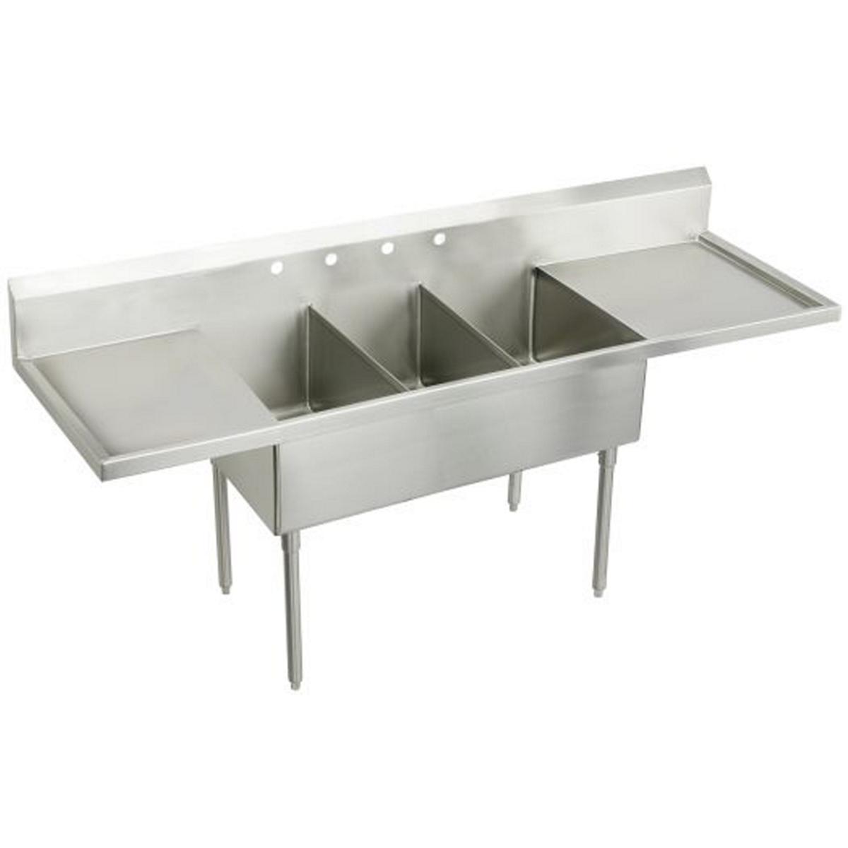 Weldbilt Stainless Steel 120" x 27-1/2" x 14" Floor Mount Triple Compartment Scullery Sink