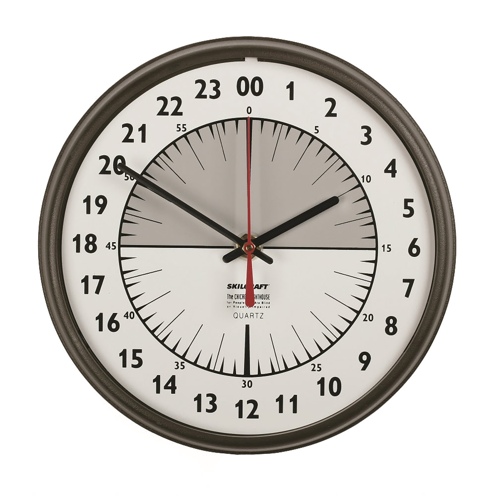 Clock, Wall, 24 Hour, Quartz, Slimline, Black, 9-1/4" Diameter - Each