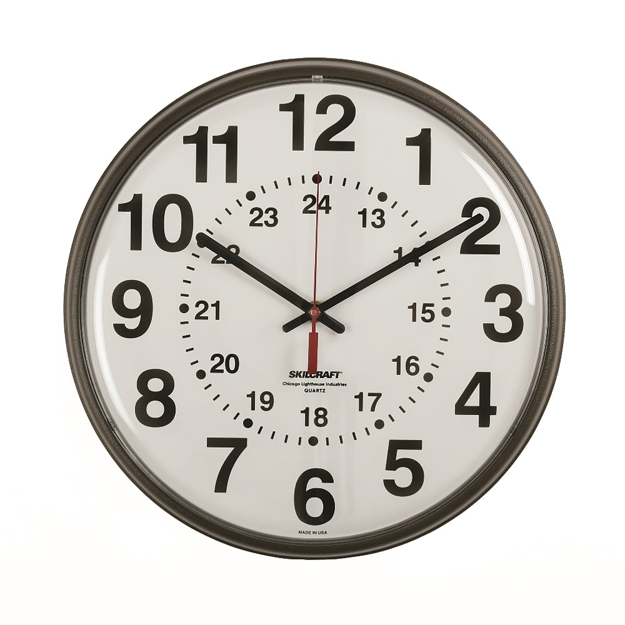 Clock, Wall, 12/24 Hour, Quartz, Slimline, Black, 12-3/4" Diameter - Each