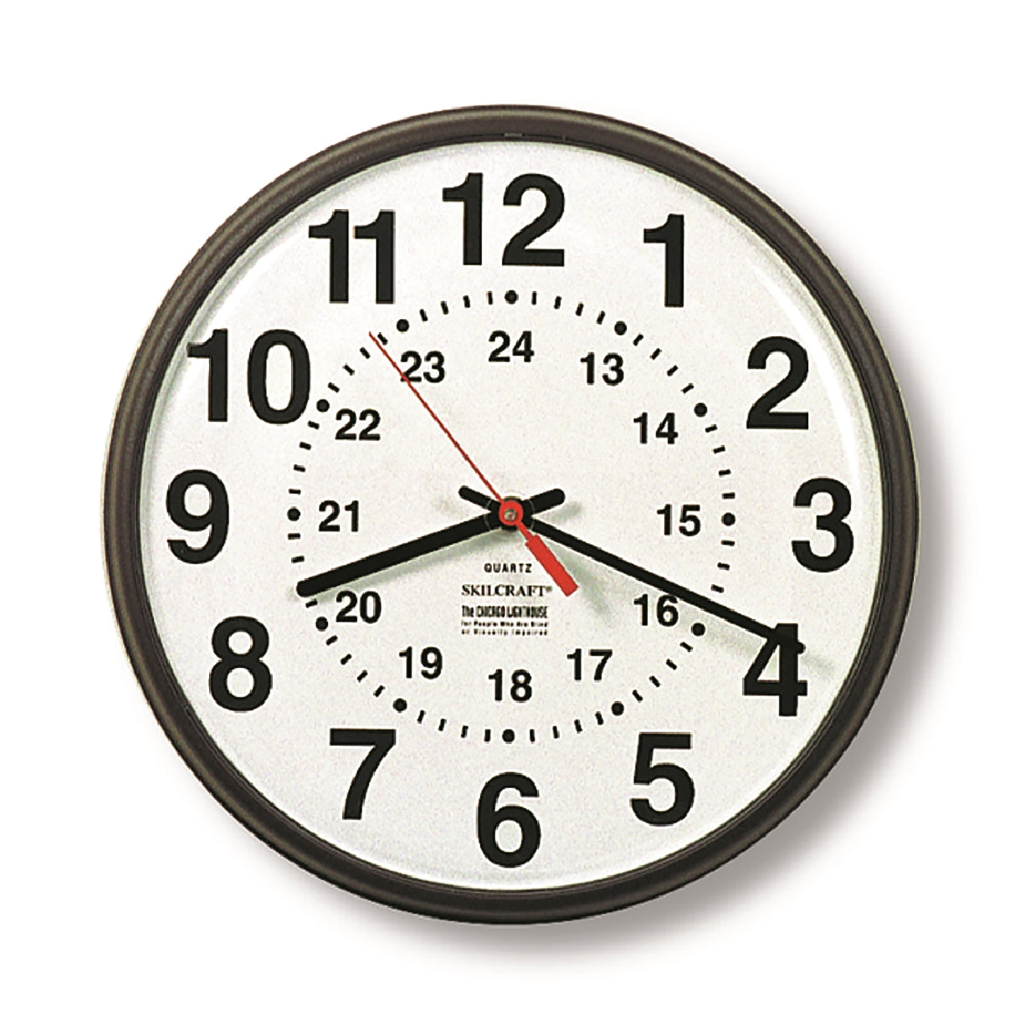 Clock, Wall, 12/24 Hour, Quartz, Slimline, Black, 9-1/4" Diameter - Each