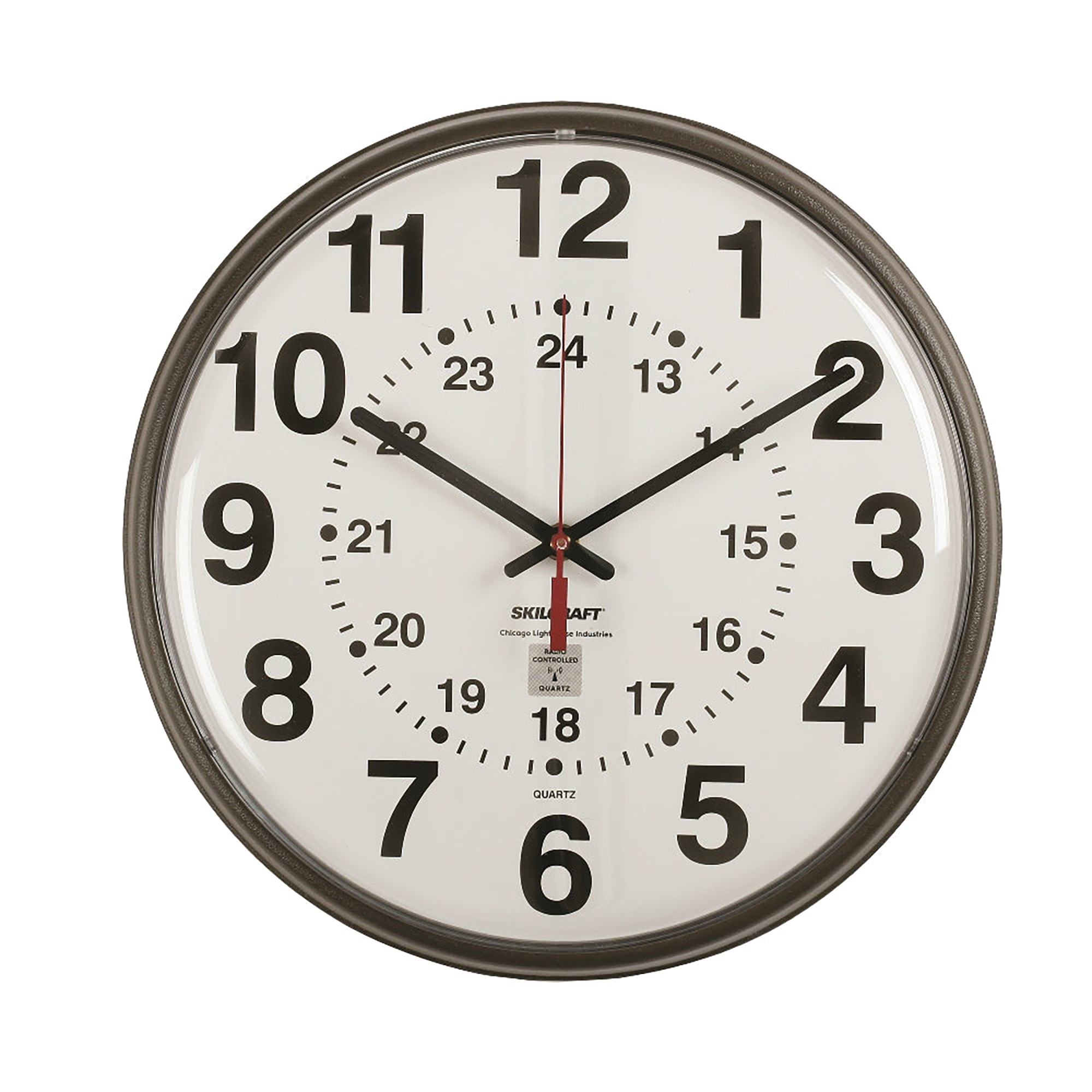 Clock, Wall, 12/24 Hour, Atomic, Black, 12-3/4" Diameter - Each