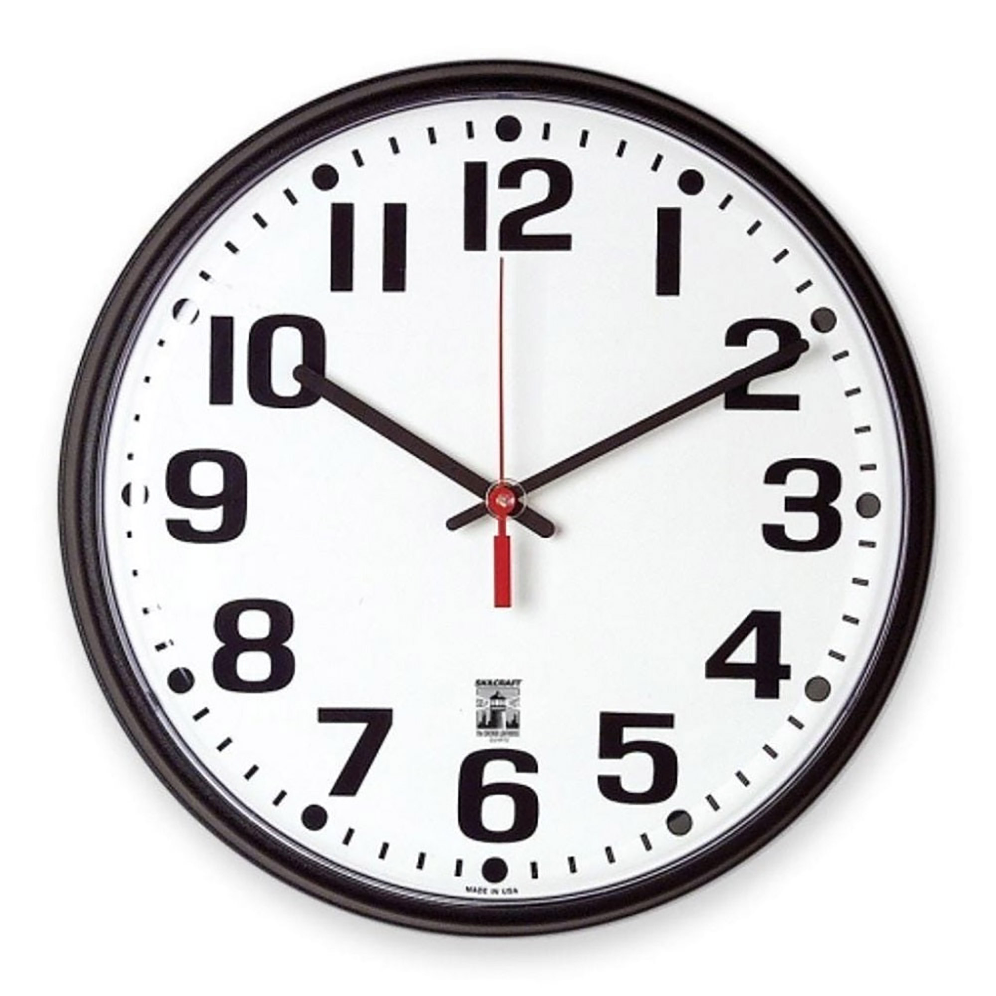 Clock, Wall, Self-Set, Black, 12" Diameter - Each