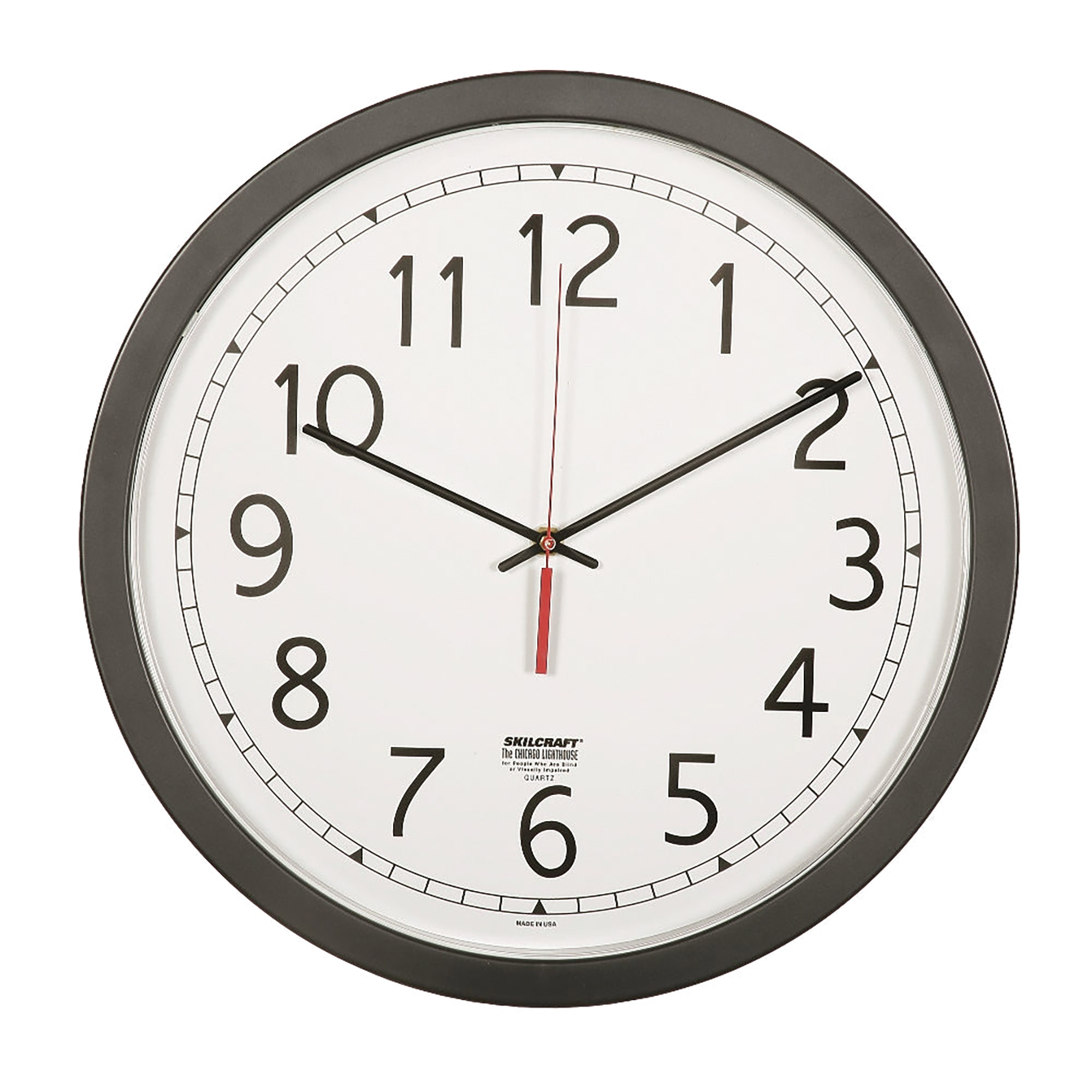 Clock, Wall Quartz, Black, 16.5" Diameter - Each