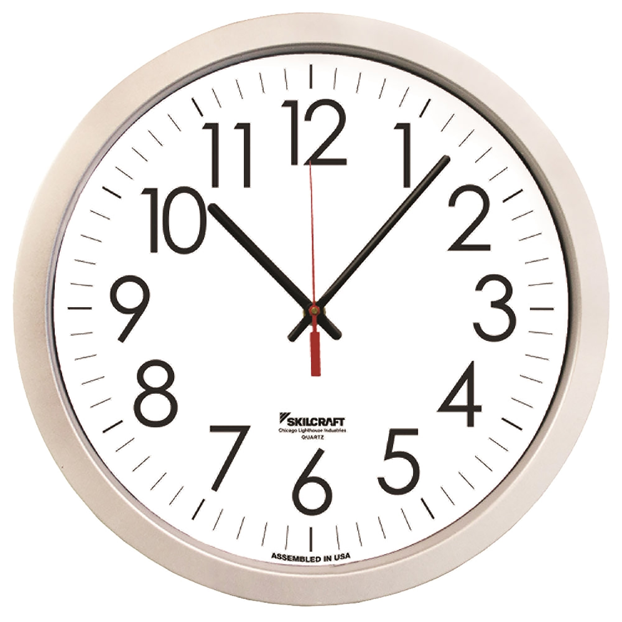 Clock, Wall, Quartz, 14-1/2" Diameter, Silver Frame - Each