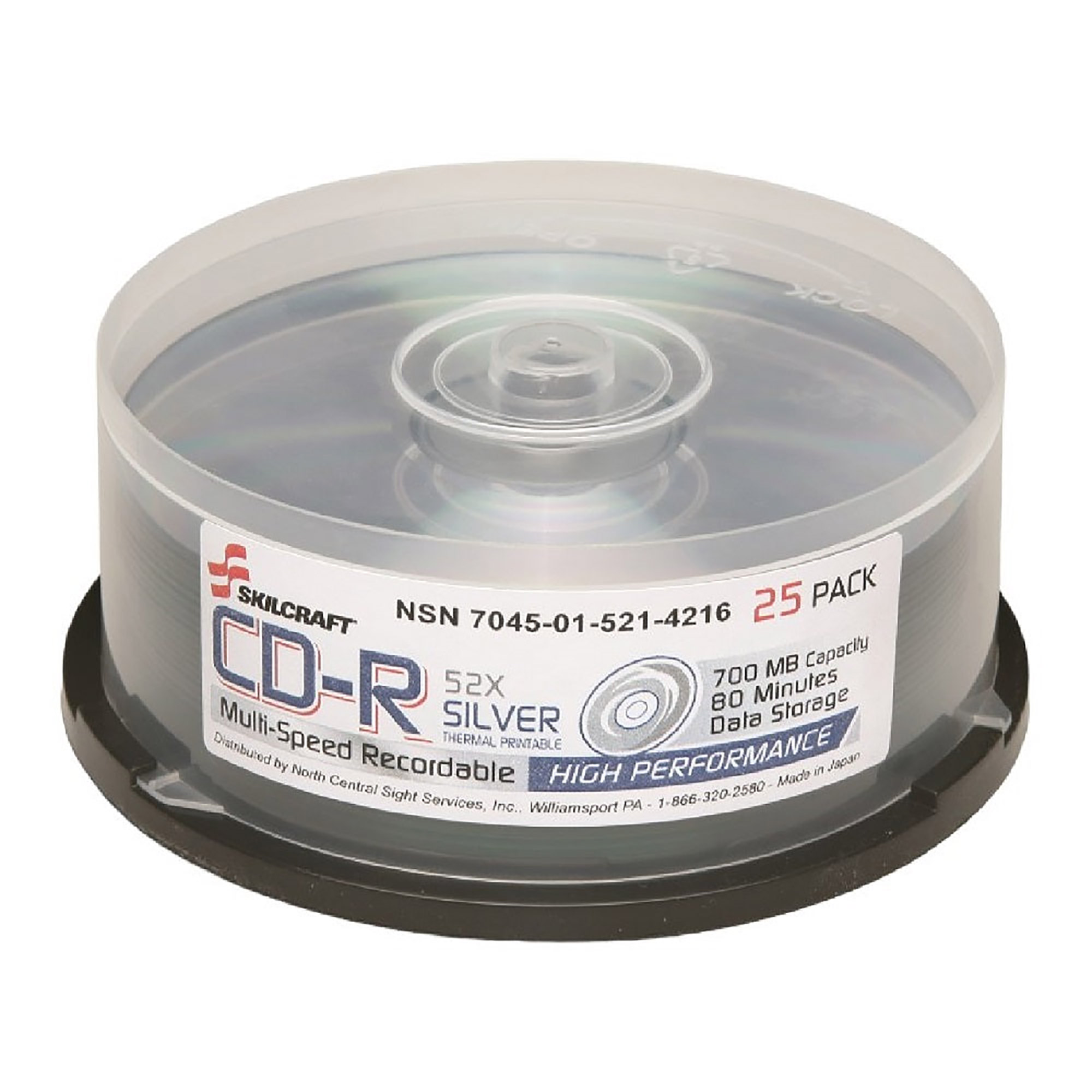 Compact Disc, Recordable, 25 CDs On Spindle, Silver, 25/BX