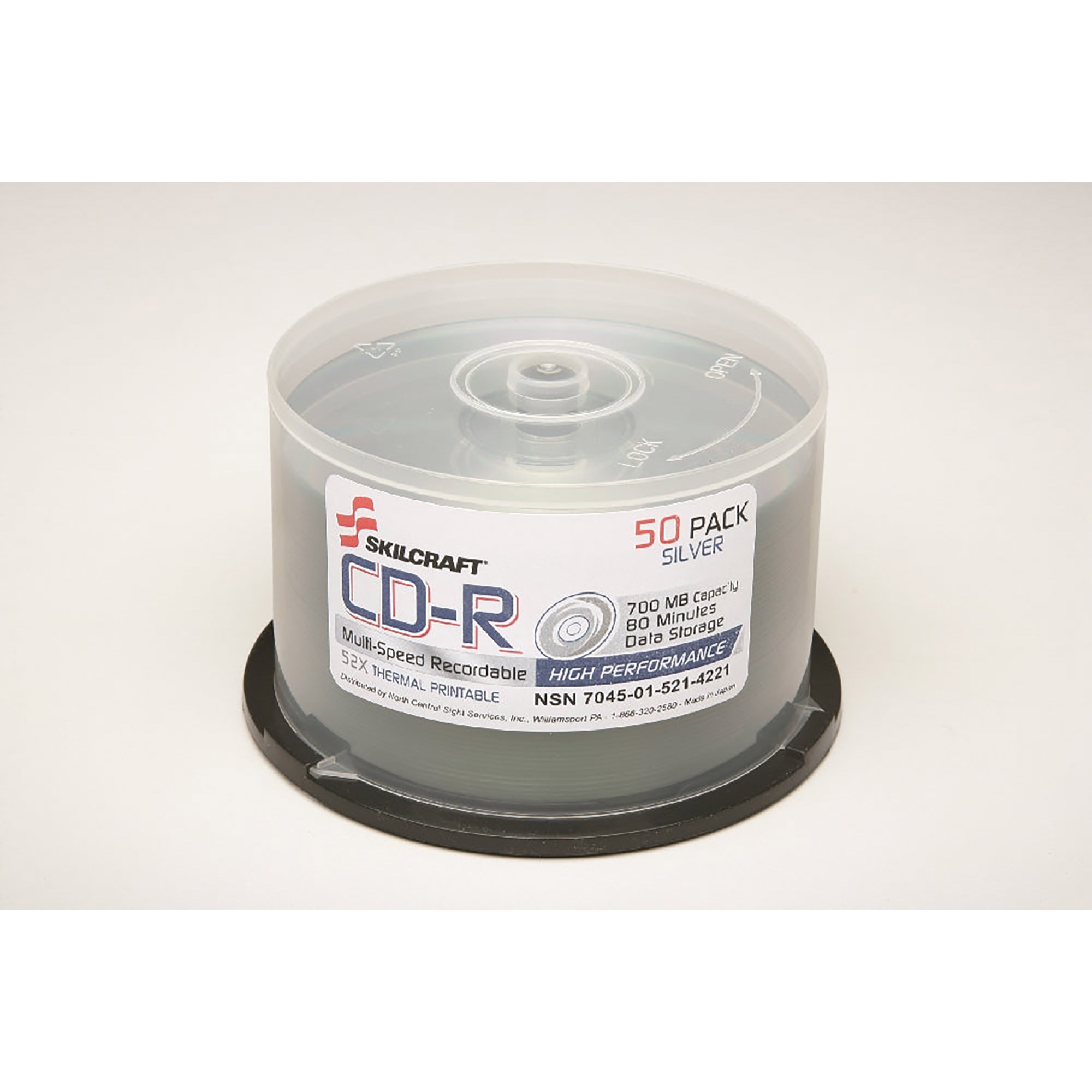 Compact Disk, Recordable, 50 CDs On Spindle, Silver, 50/BX