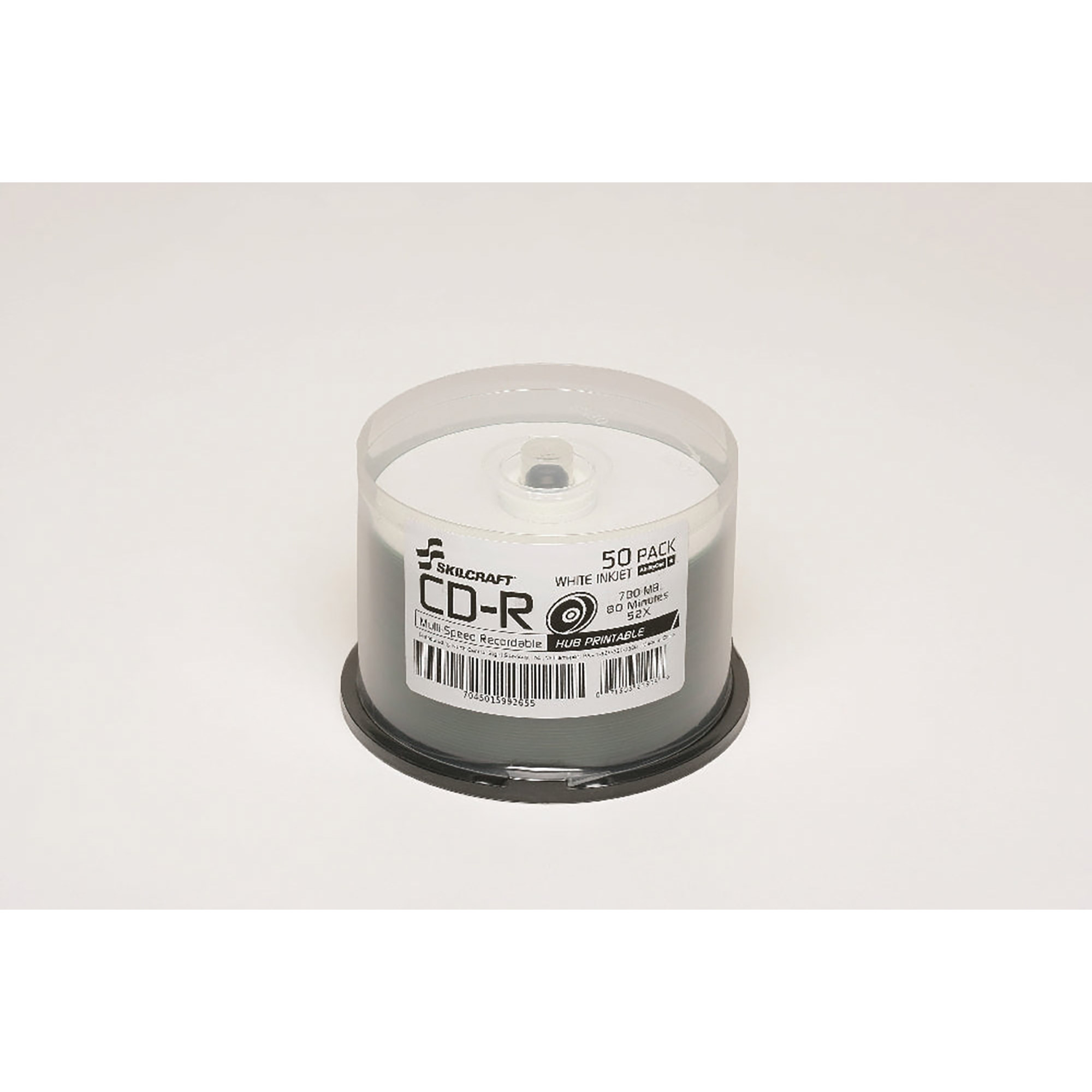 Compact Disc, Recordable, 50 CDs on Spindle, White Ink Jet Printable, White