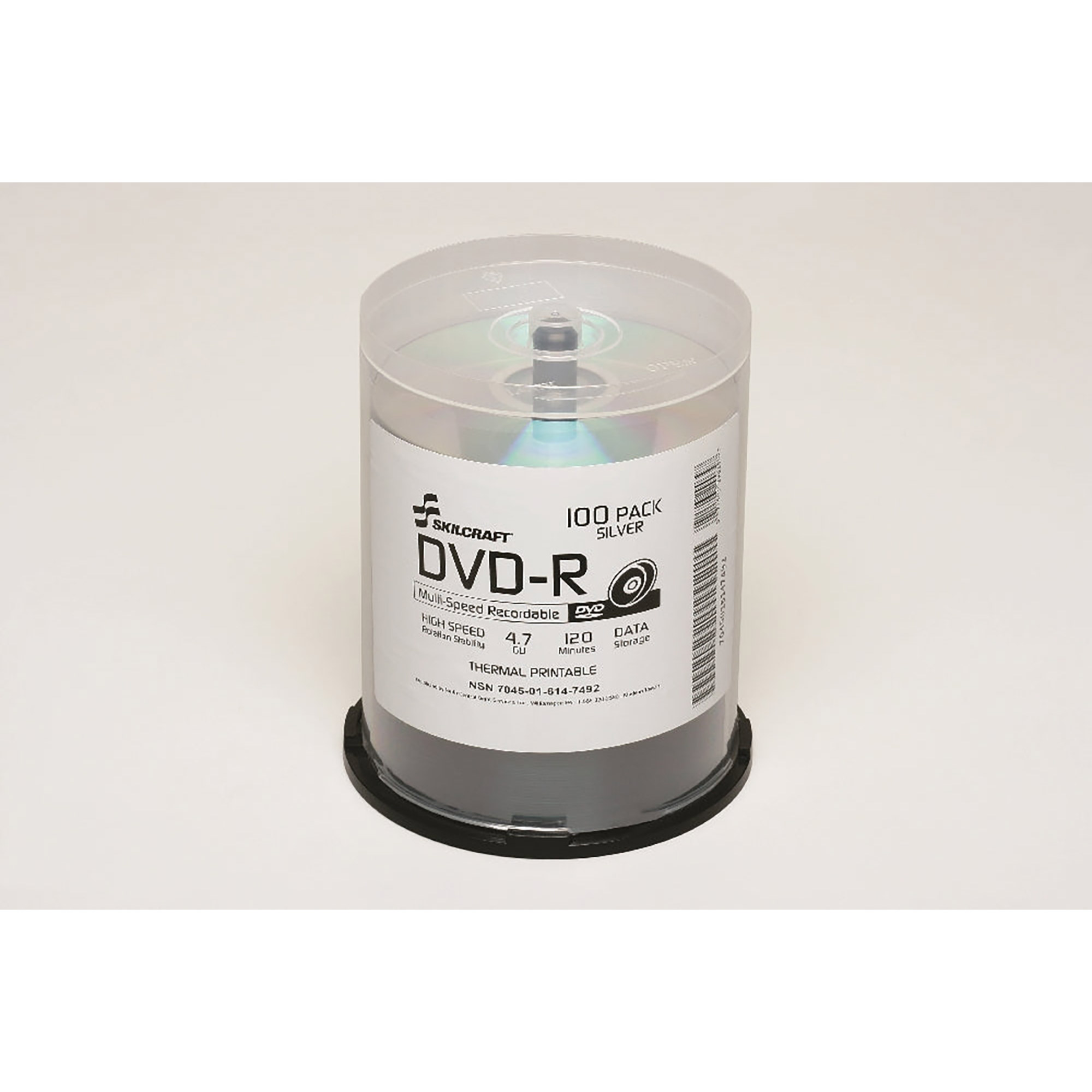 Blank Media Discs, Dvd-R, Thermal Printable, Silver, 16X Speed, 120Min/4.7Gb, 100/PK