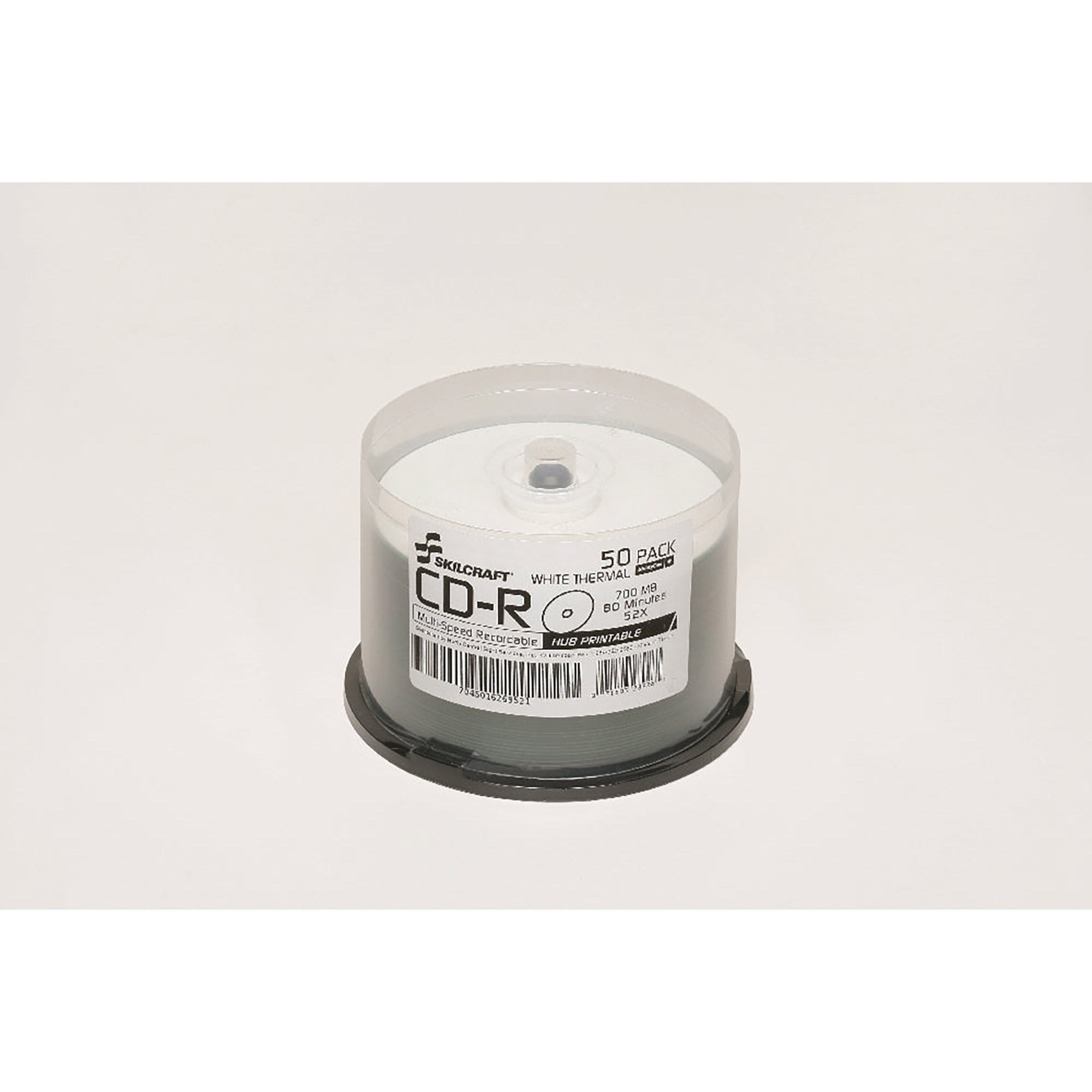 Blank Media Discs, Cd-R, White, Thermal Printable, 52X Speed, 80Min/700Mb, 50 Pack Spindle
