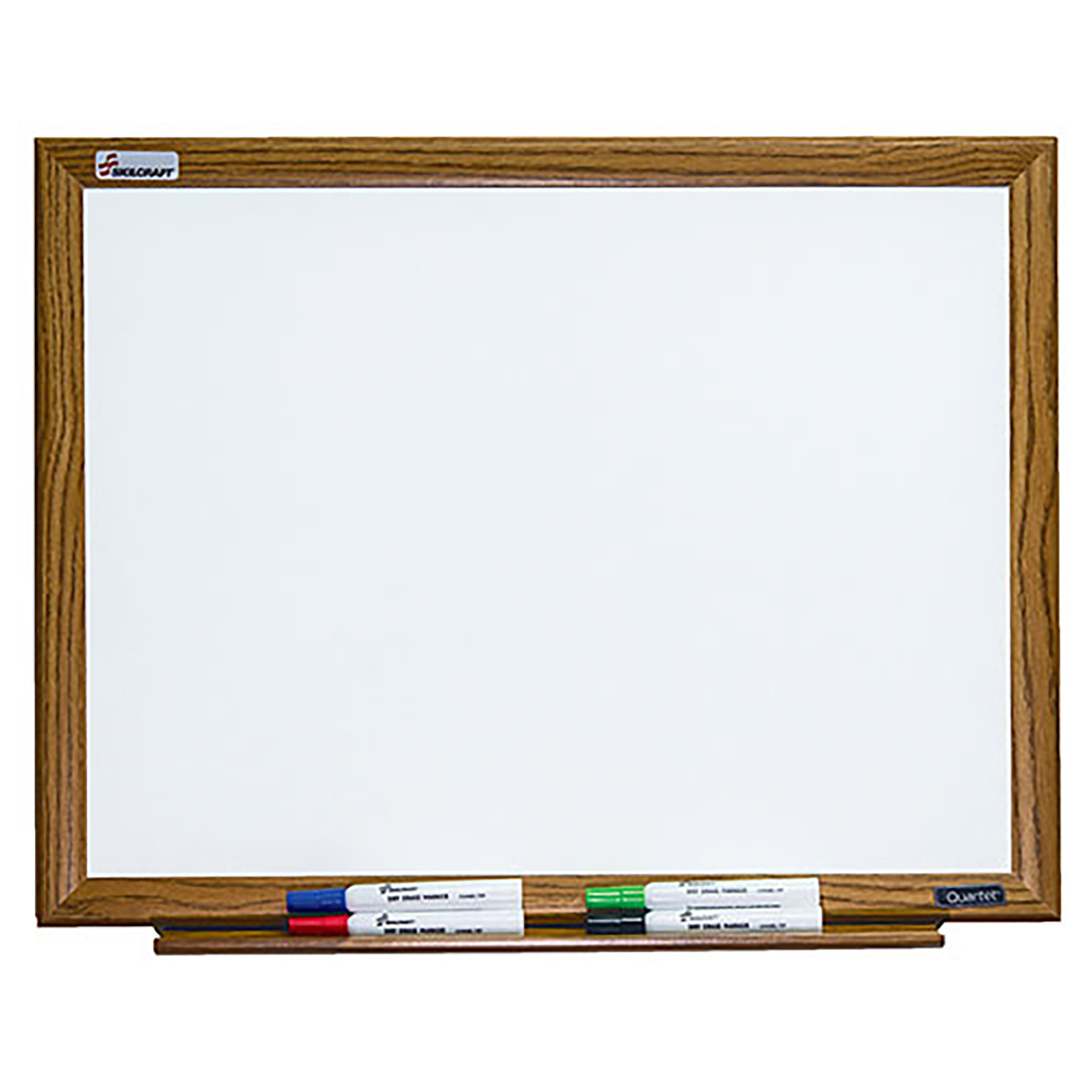 Dry Erase White Board, Magnetic Porcelain Surface, Oak Finish, 24" x 18" - Each