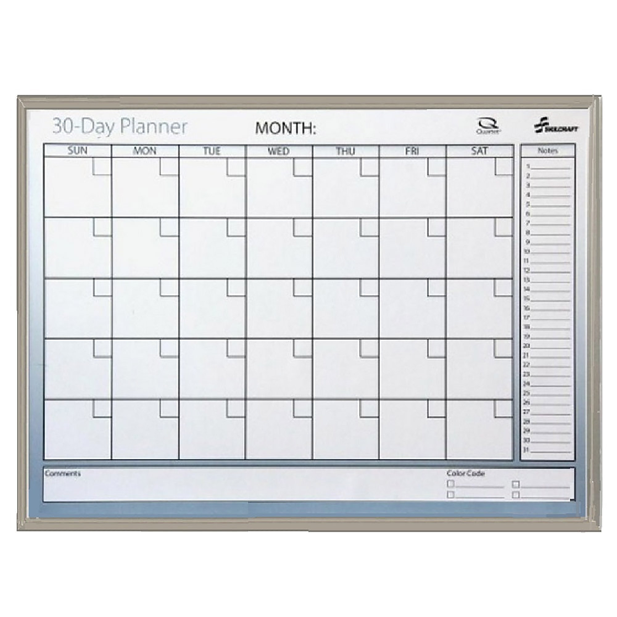 Planner Board, 30-day, Non-dated, 24" x 18", Aluminum frame - Each