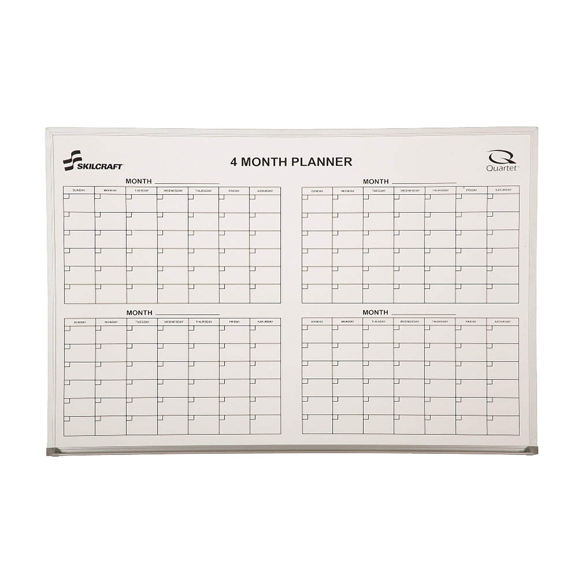 White Board, Dry Erase, 4 Month Planner, Non-Dated, Aluminum Frame, 3' x 2' - Each