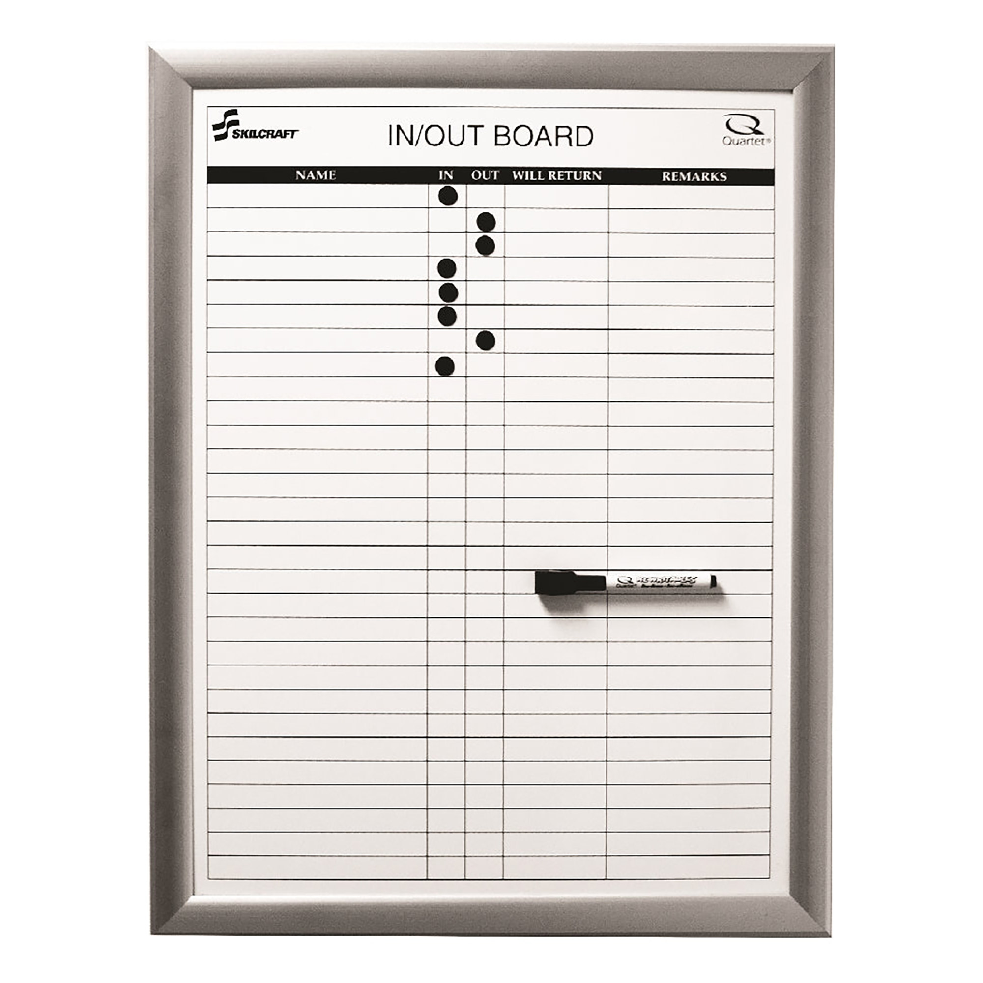 Board, In/Out, Dry Erase, 18" x 24", Aluminum Frame - Each