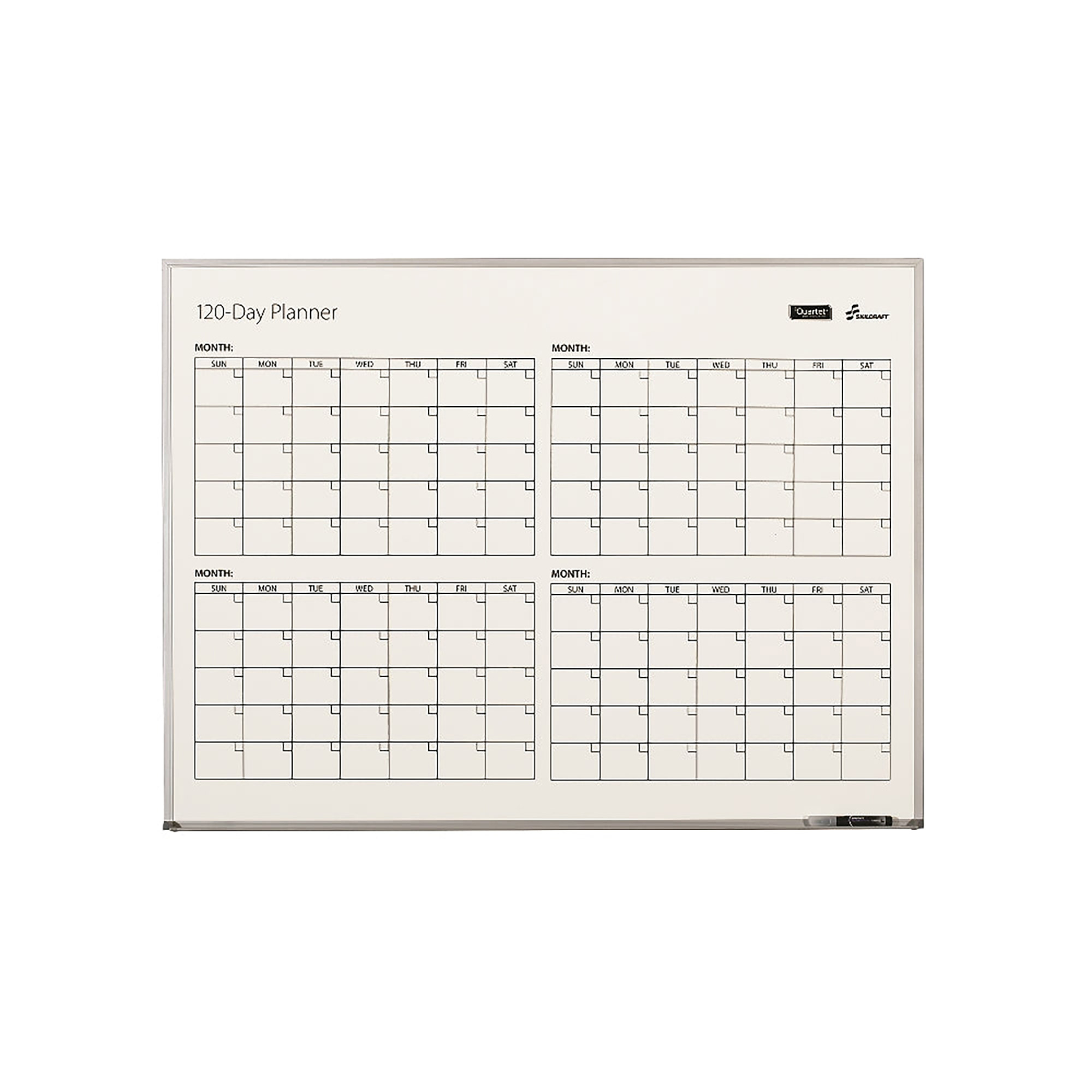 White Board, Dry Erase, Four-Month Calendar, Undated, Aluminum Frame, 4' x 3' - Each