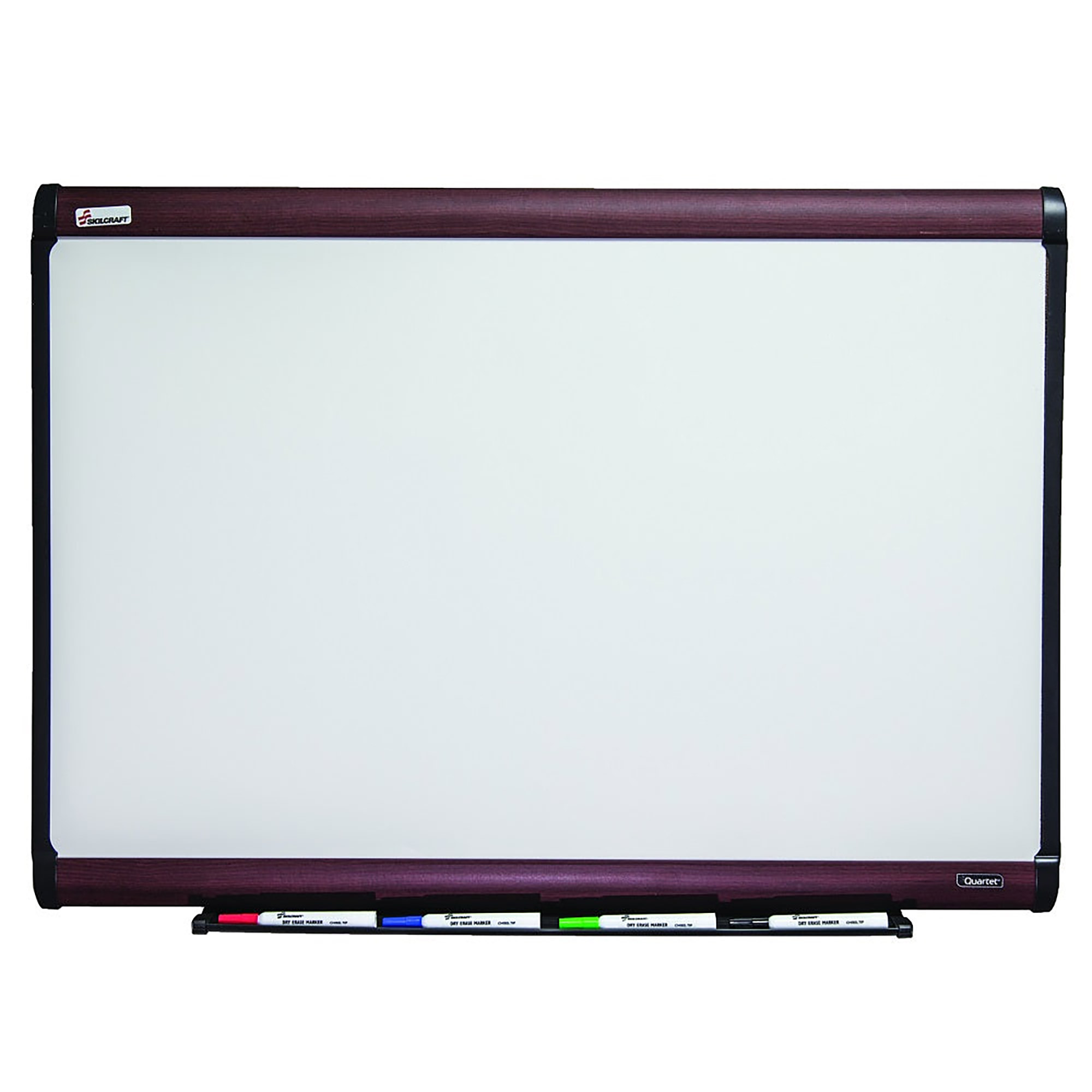 Dry Erase White Board, Magnetic Porcelain Surface, Mahogany Finish, 72" x 48" - Each