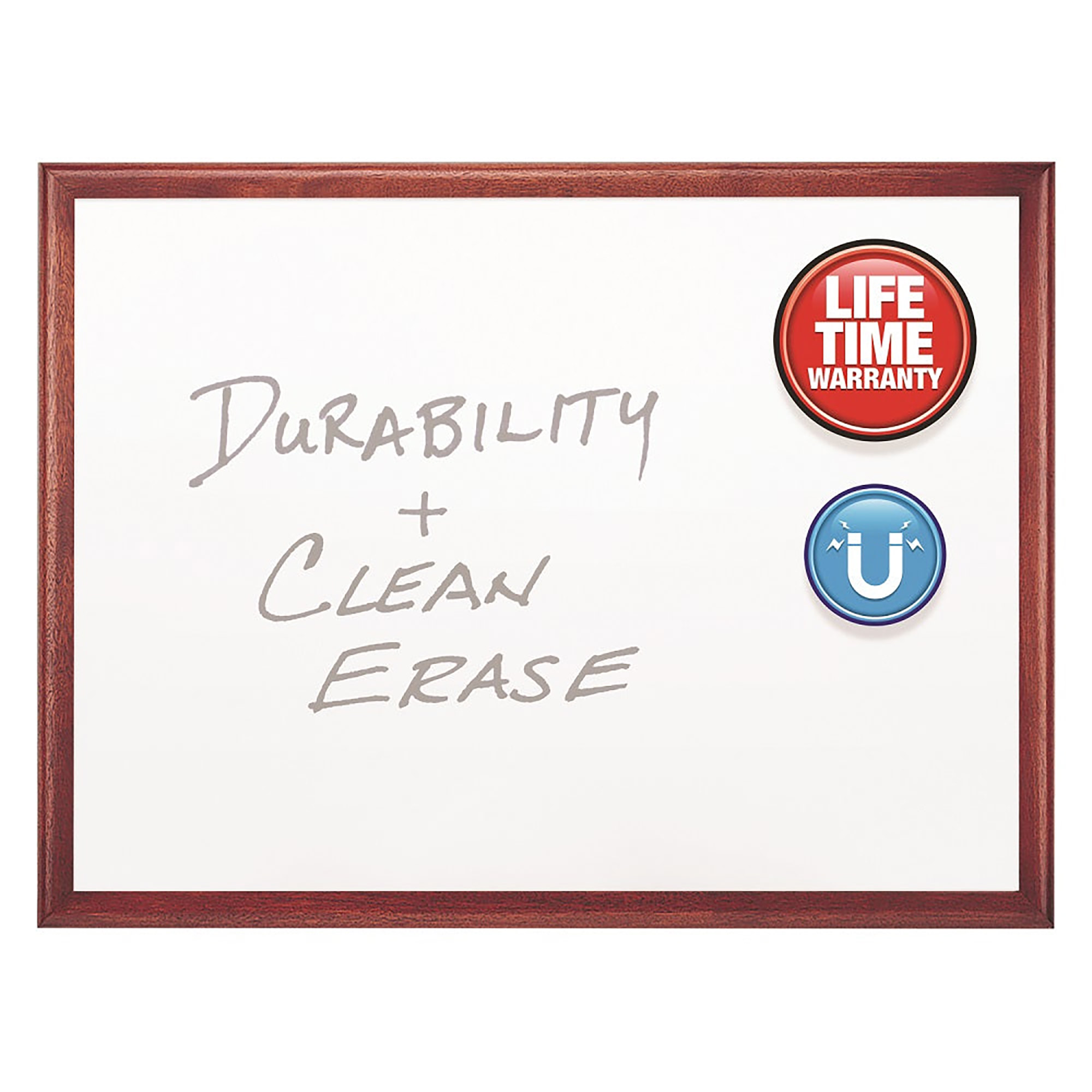 White Board, Dry Erase, Magnetic Porcelain Surface, Mahogany Finish Frame, 3' x 2' - Each