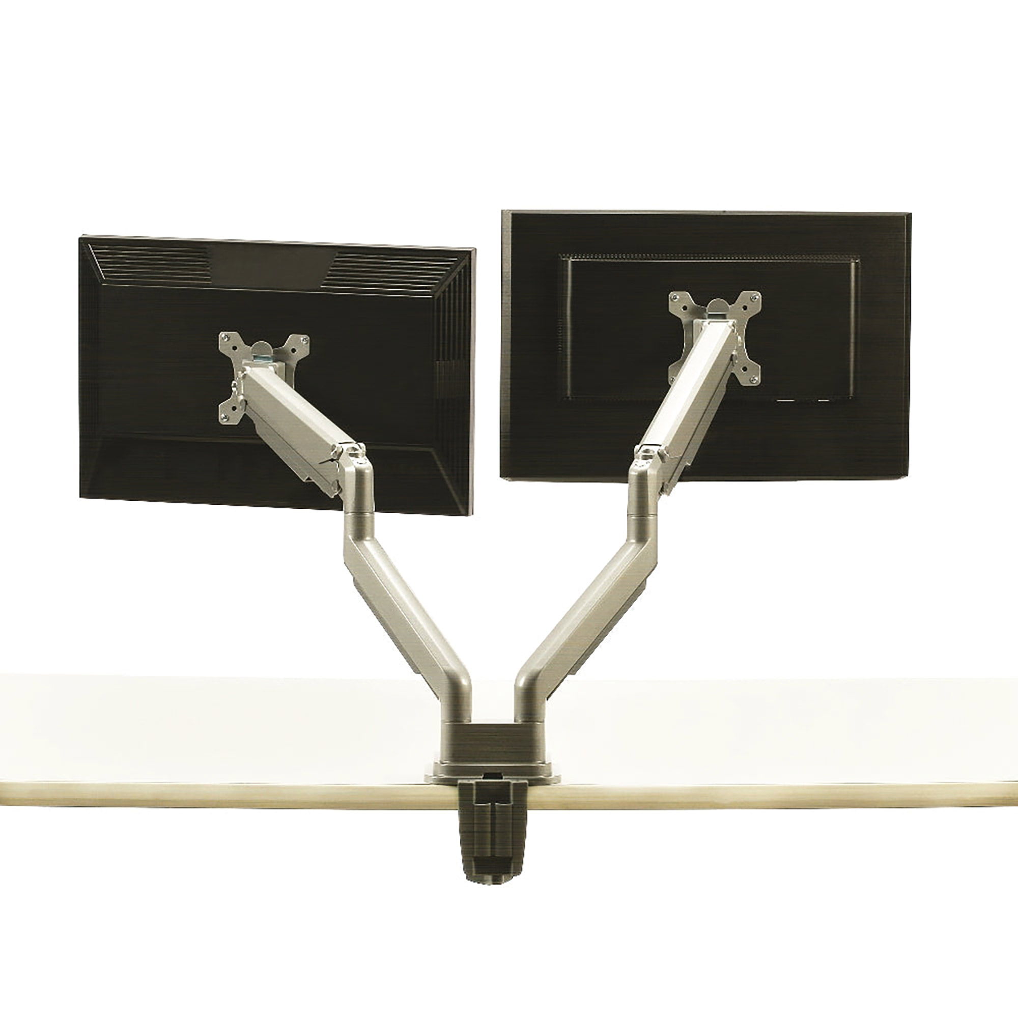 Dual Monitor Arm, Ergonomic, One-Touch Adjustable, Silver Grey - Each