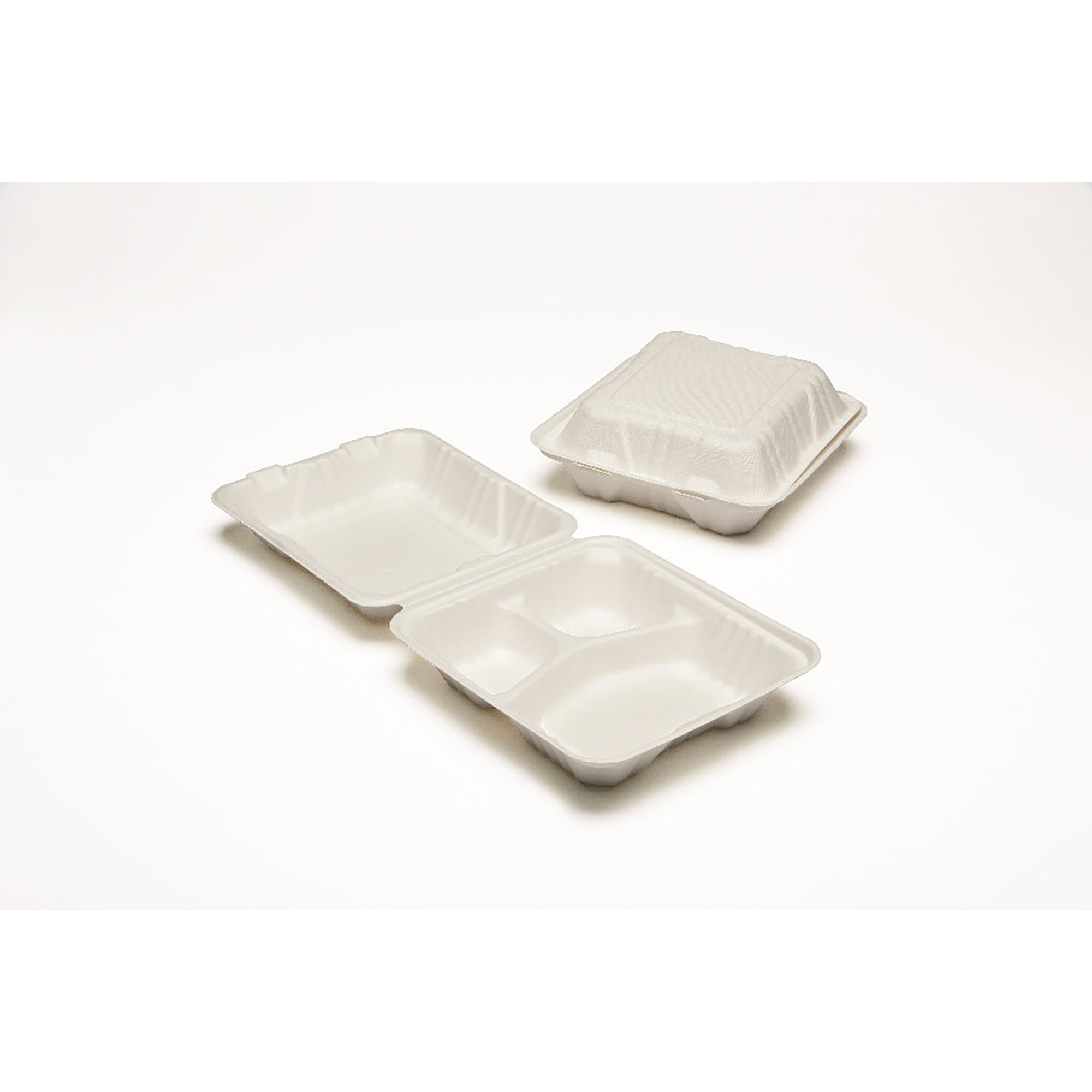 Hinged Lid Tray, Mess, 3 Compartment, White, 8" x 8" x 3" - 200/BX