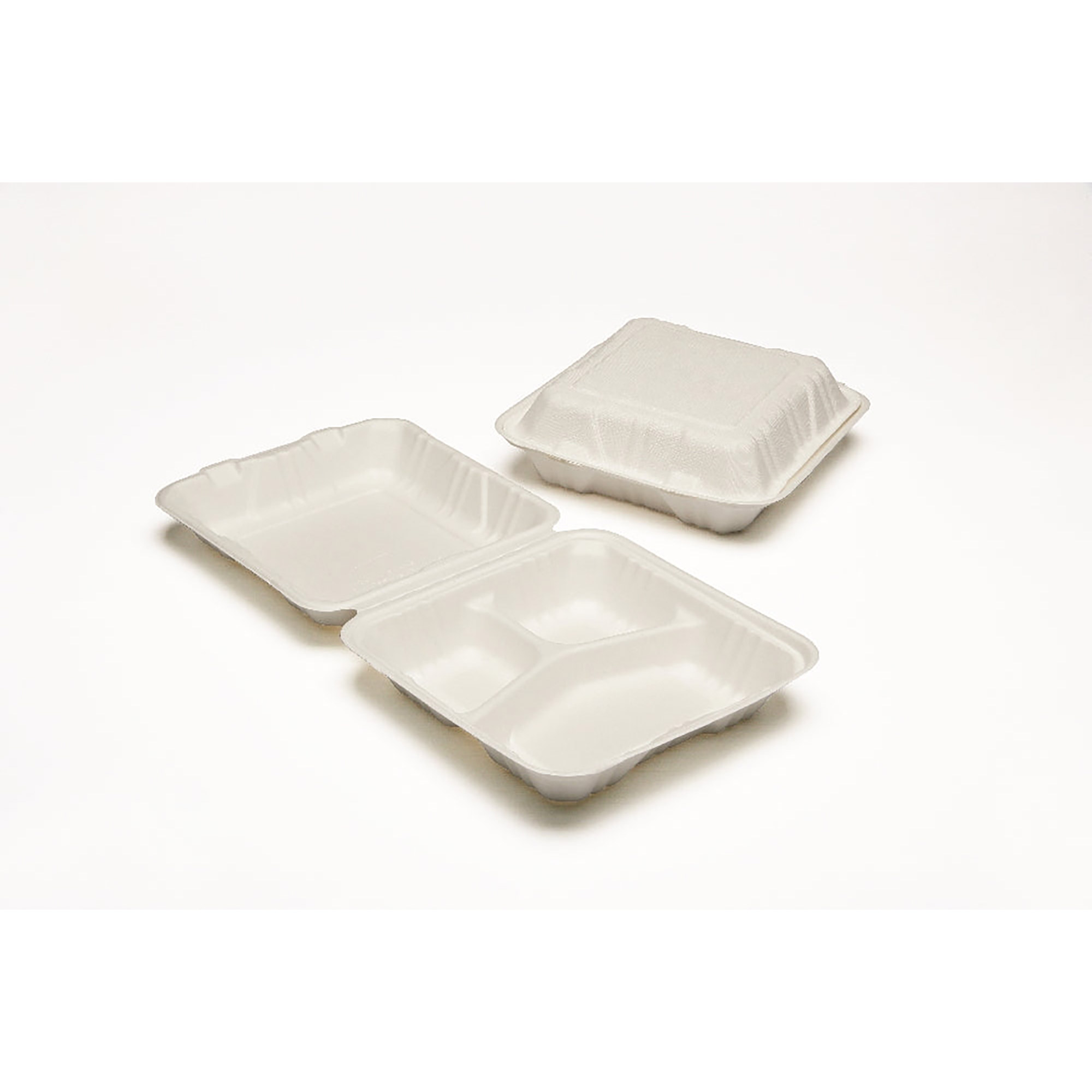 Hinged Lid Tray, Mess, 3 Compartment, White, 9" x 9" x 3" - 200/BX