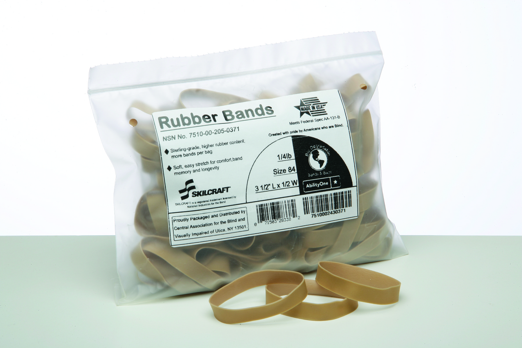 Rubber Band, Sterling Grade, Size 84, 1/4 lb