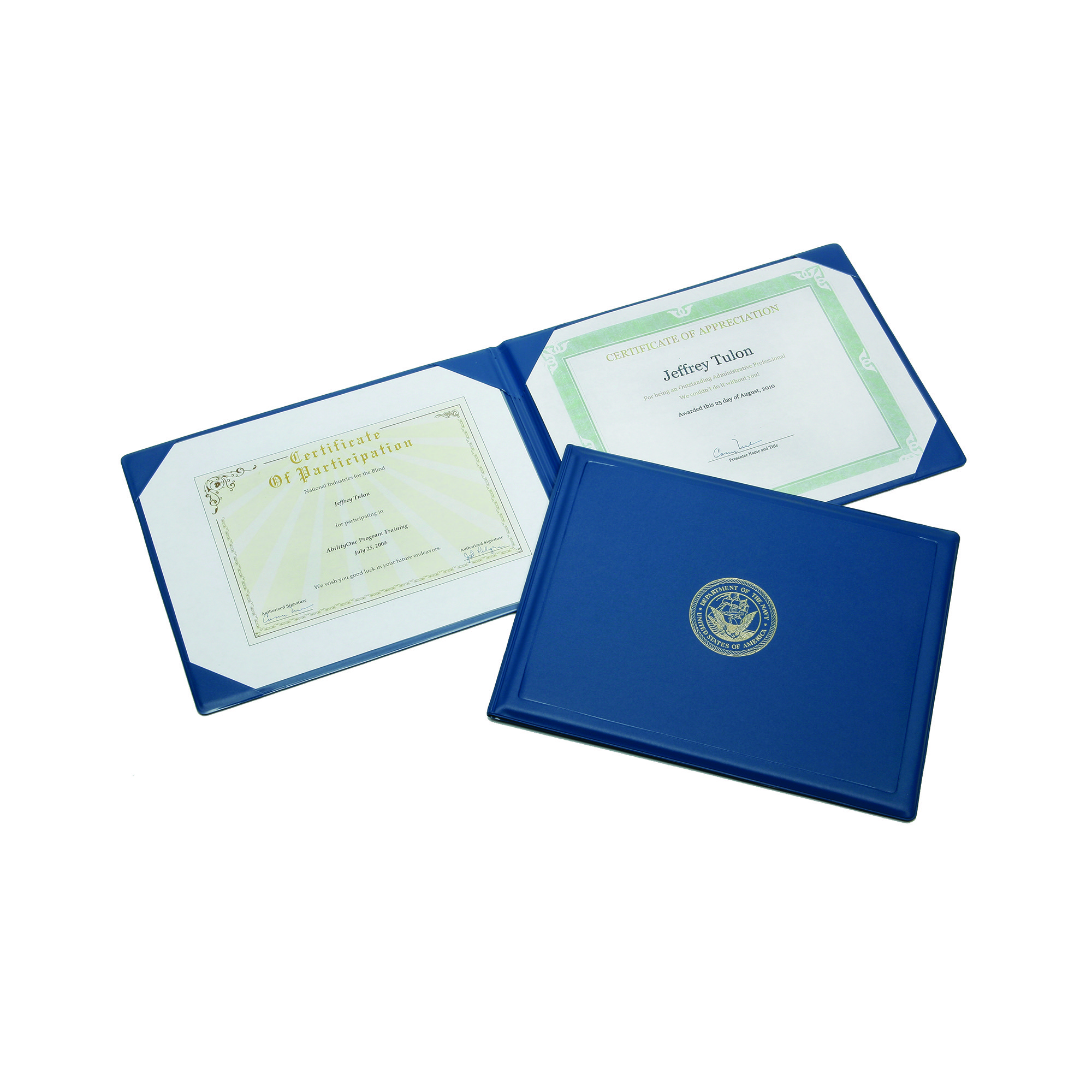 Binder, Awards Certificate, Gold Navy Seal, Blue, 8-1/2" x 11" - Each