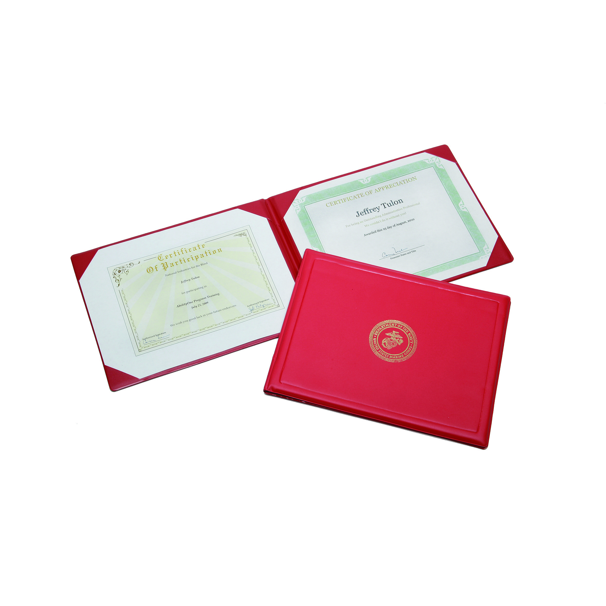 Binder, Awards Certificate, Gold USMC Seal, Red, 8-1/2" x 11" - Each