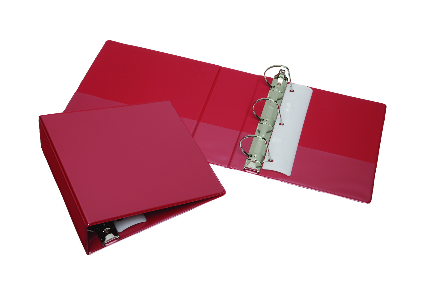 Binder, Slant D Ring, Clear Overlay, Pockets, Red, 3" Capacity, Letter Size - Each