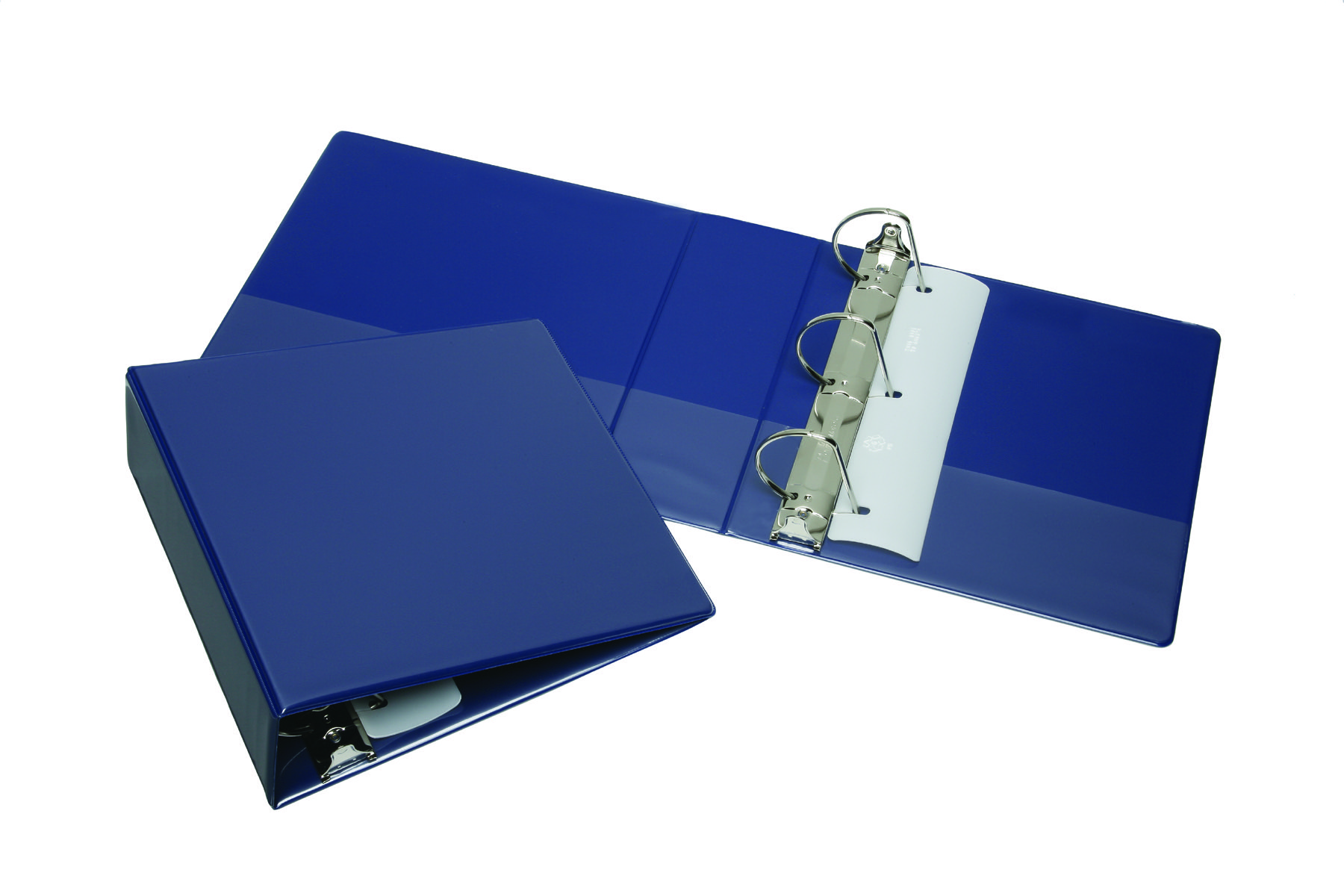 Binder, Slant D Ring, Clear Overlay, Pockets, Blue, 3" Capacity, Letter Size - Each